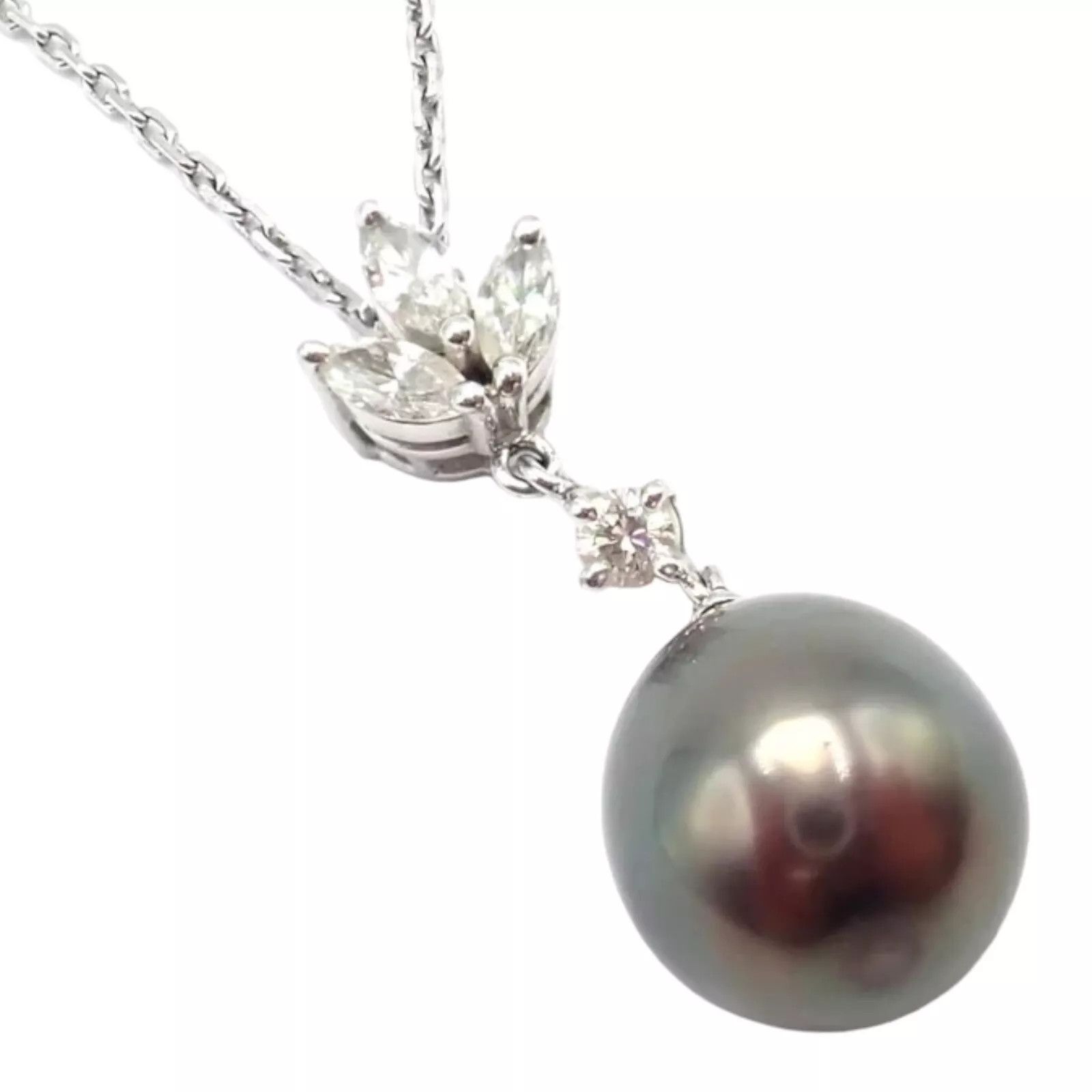 Mikimoto 18k White Gold Tahitian Pearl Diamond Pendant Necklace Size ONE SIZE - 1 Thumbnail