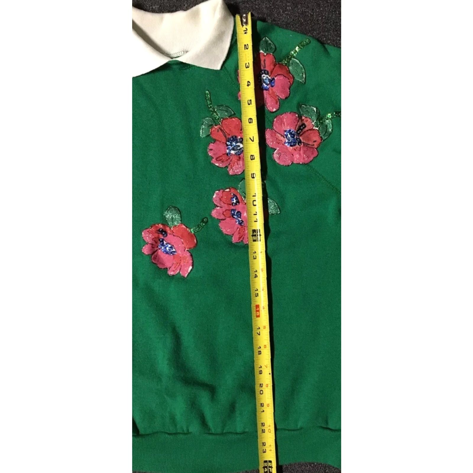 Hanes VINTAGE 80s Flower Collared Sweatshirt Mens M USA Hanes Green Patterned Raglan Striped Long Sleeve College Grunge 90s Love Size US M / EU 48-50 / 2 - 7 Thumbnail