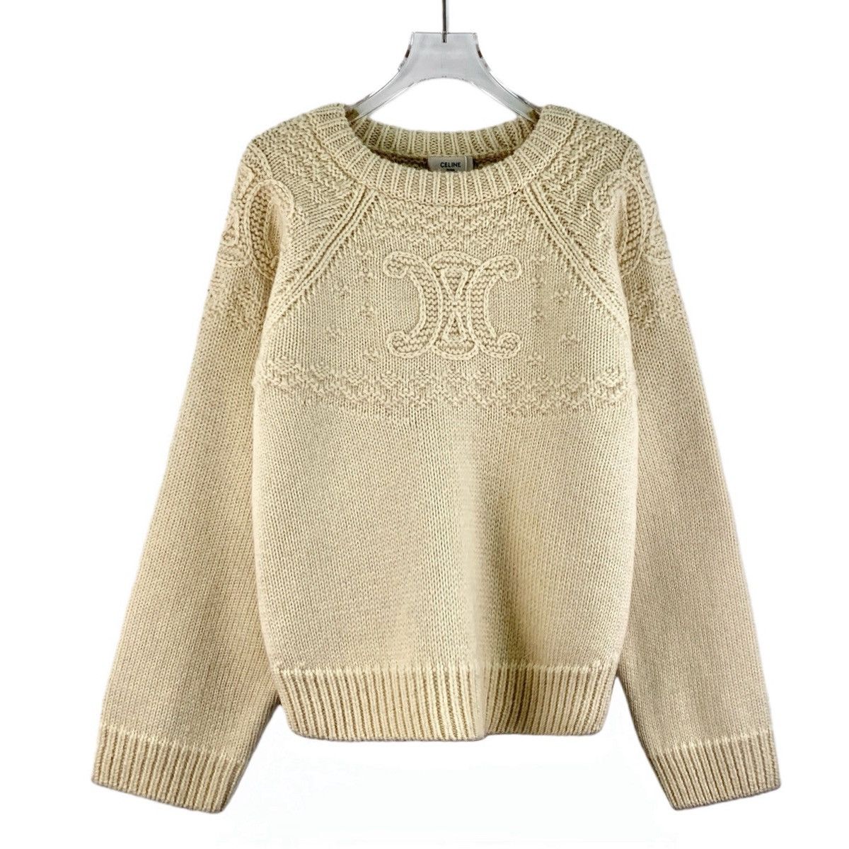 Celine Celine Beige Triomphe Wool Long Sleeve Knit Sweater K26WX Size S / US 4 / IT 40 - 1 Thumbnail
