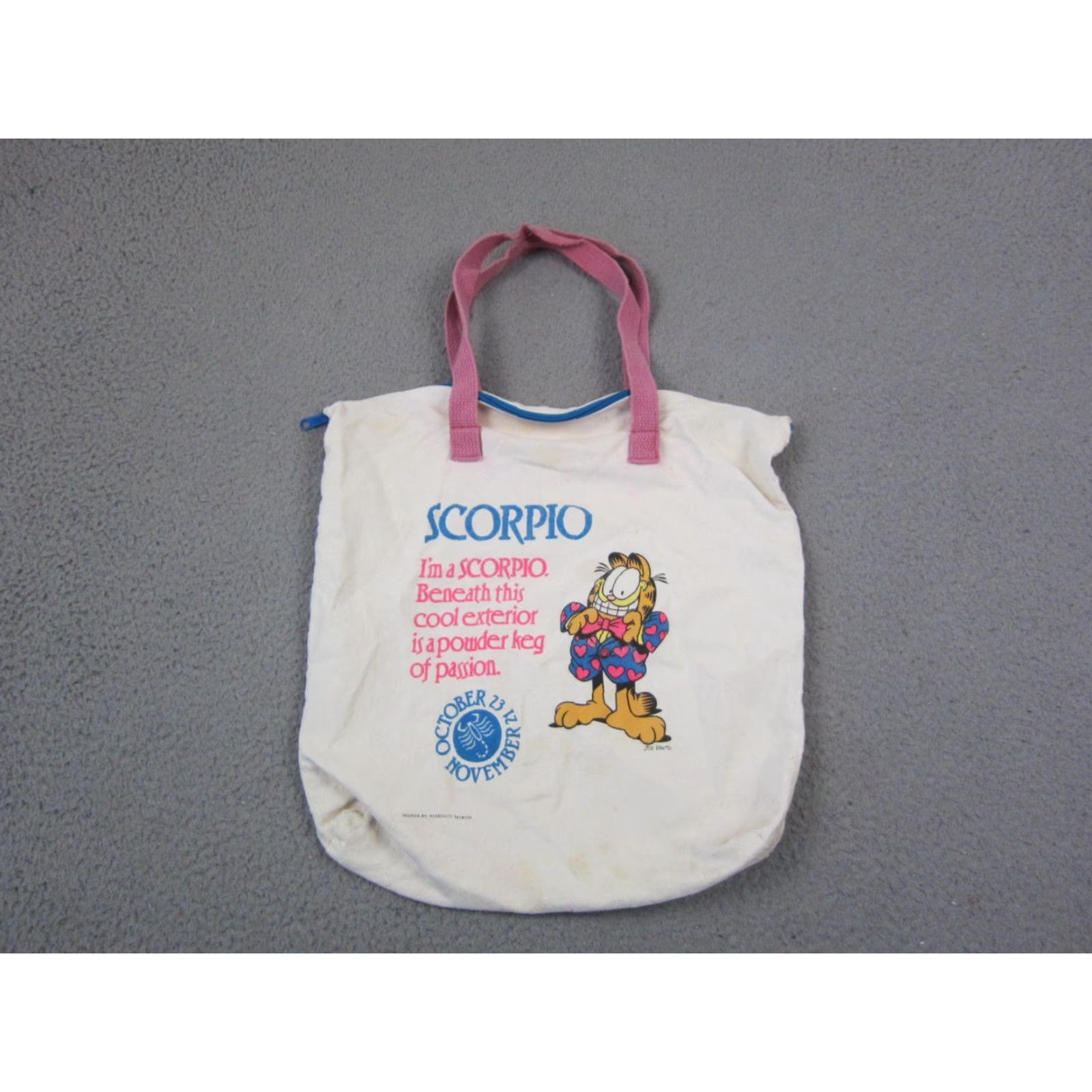 Vintage VINTAGE Garfield Tote Bag Creme White Scorpio Zodiac Cartoon Jim Davis Canvas Tote Unisex Adults Medium Pink Handle/Strap Size ONE SIZE - 2 Thumbnail