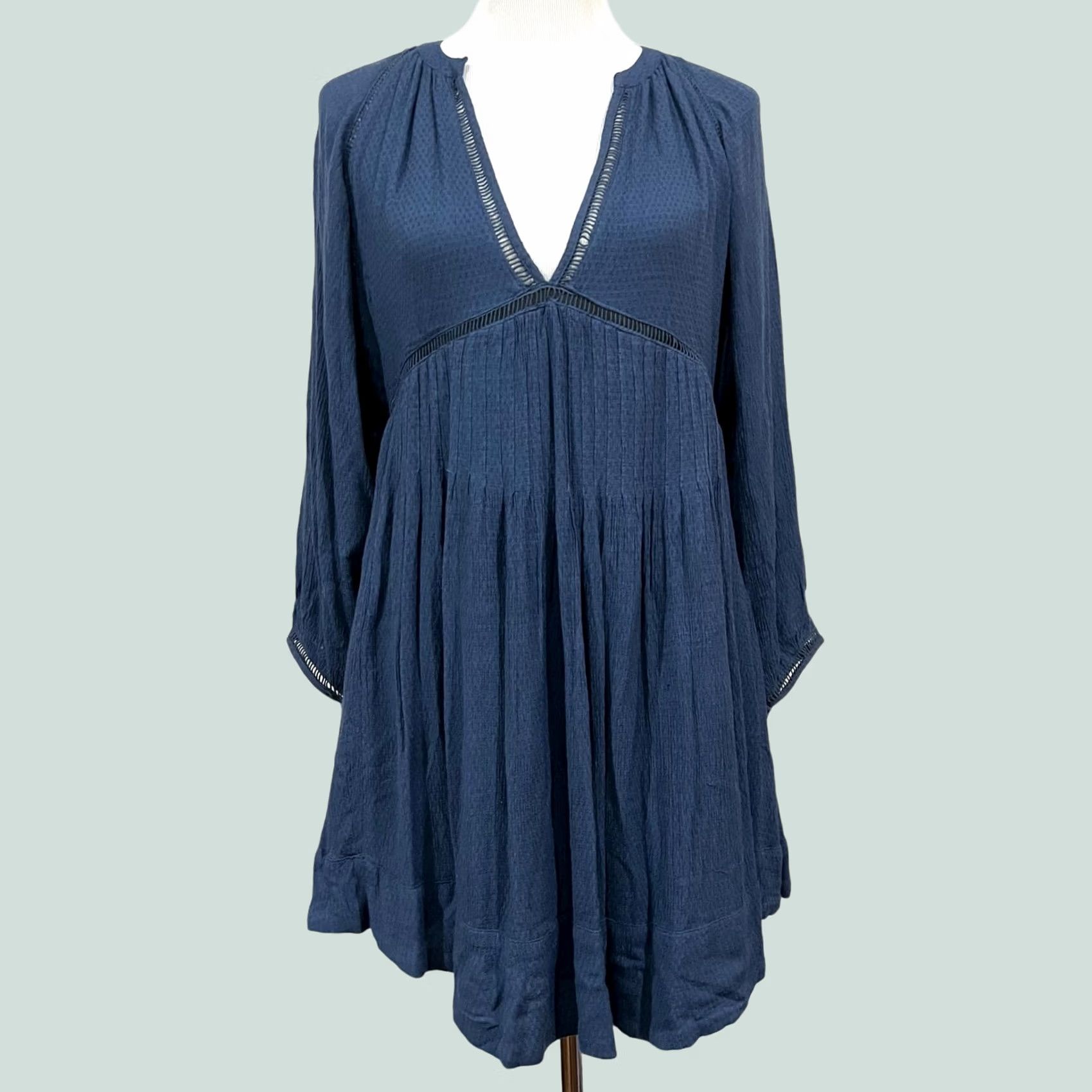 Free People Free People Mini Dress Swing Blue Boho Deep V-Neck Go Lightly Women’s XS Dress Size XS / US 0-2 / IT 36-38 - 1 Thumbnail