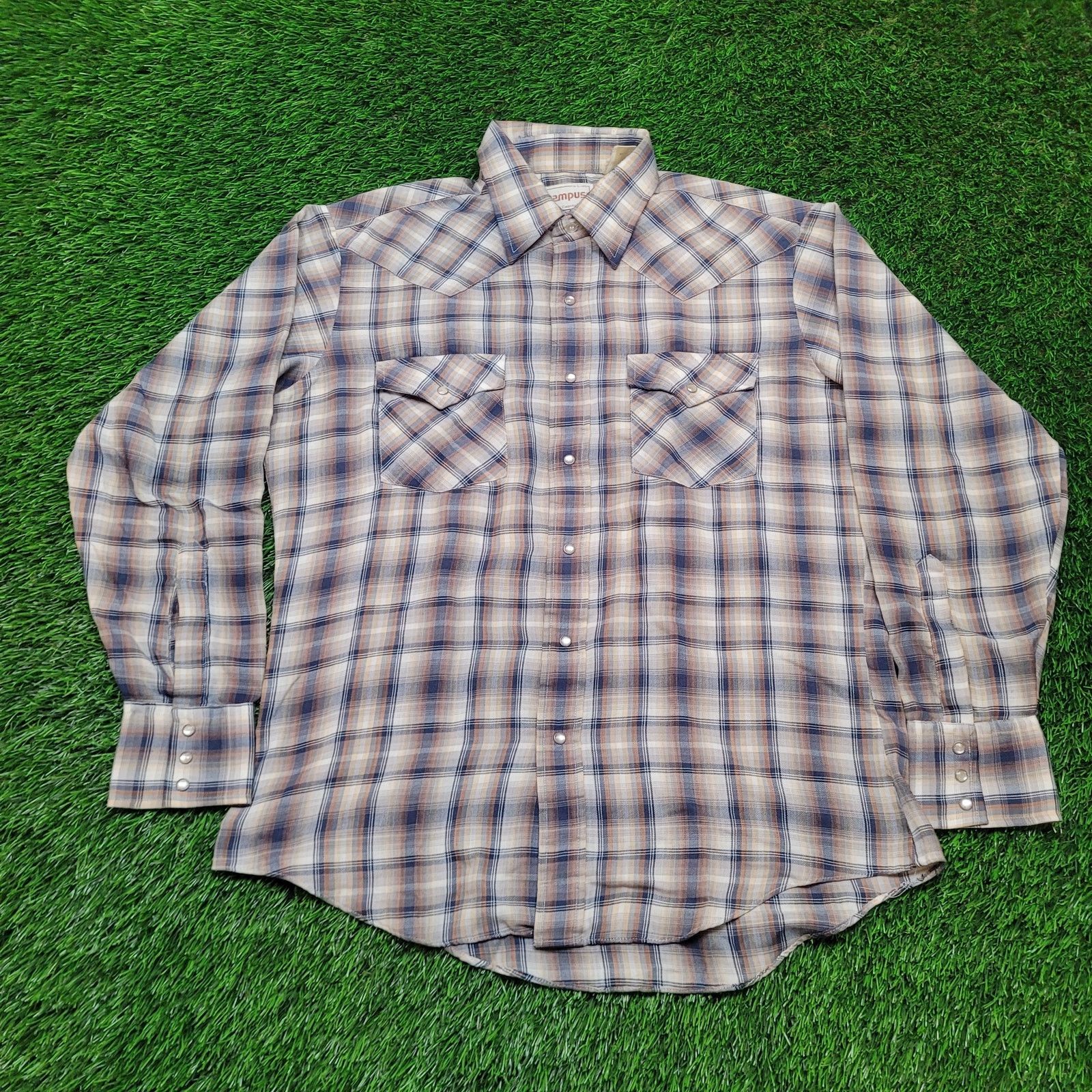 Vintage VTG 70s Campus Plaid Pearl Snap Western Shirt L 16 Cowboy Size US L / EU 52-54 / 3 - 1 Thumbnail