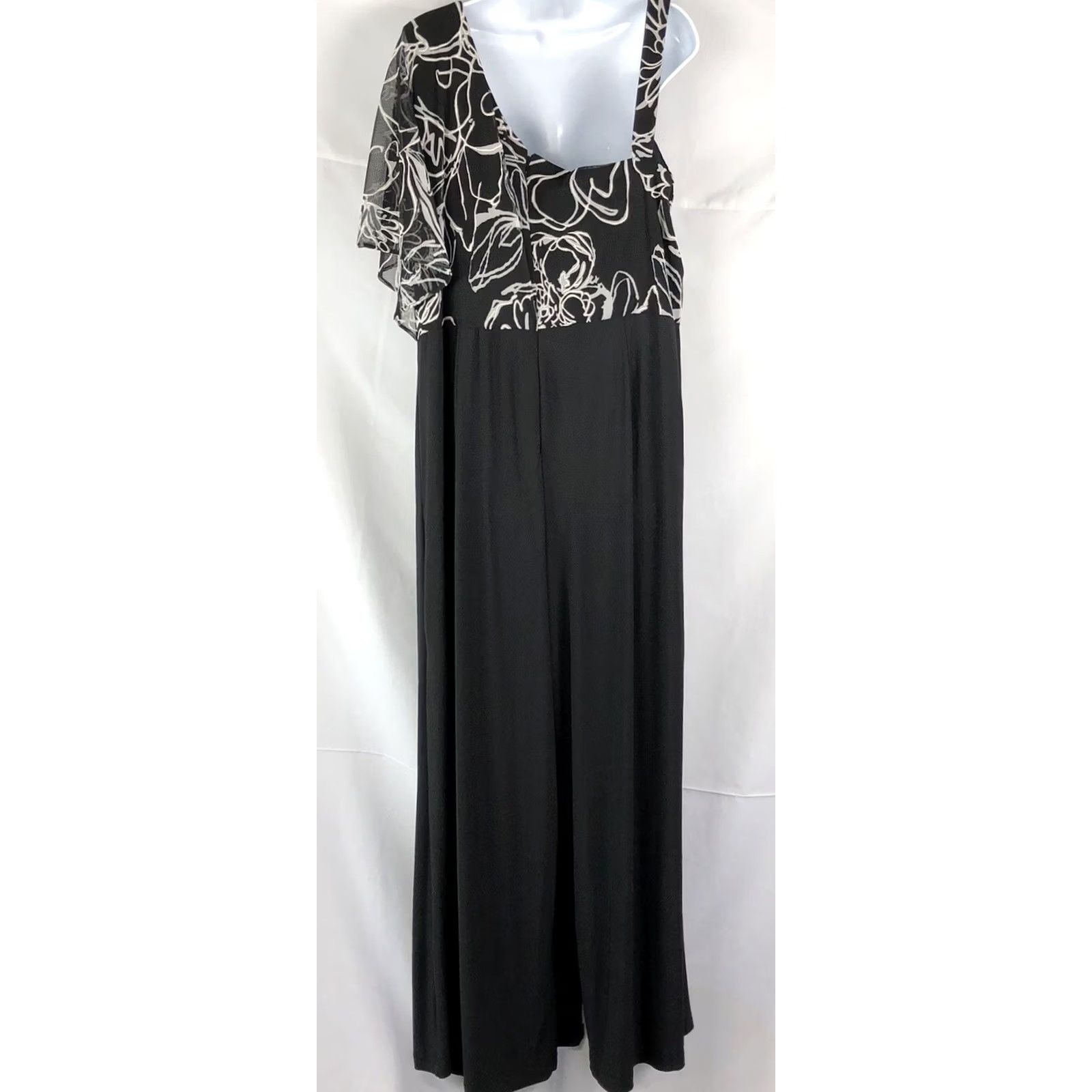 Vintage Nwt R&M Richards Caplet Jumpsuit 22W Blk/Wht One Shoulder Cape Short Sleeve Lined Formal Glam Womens Size 40" / US 18 - 4 Thumbnail