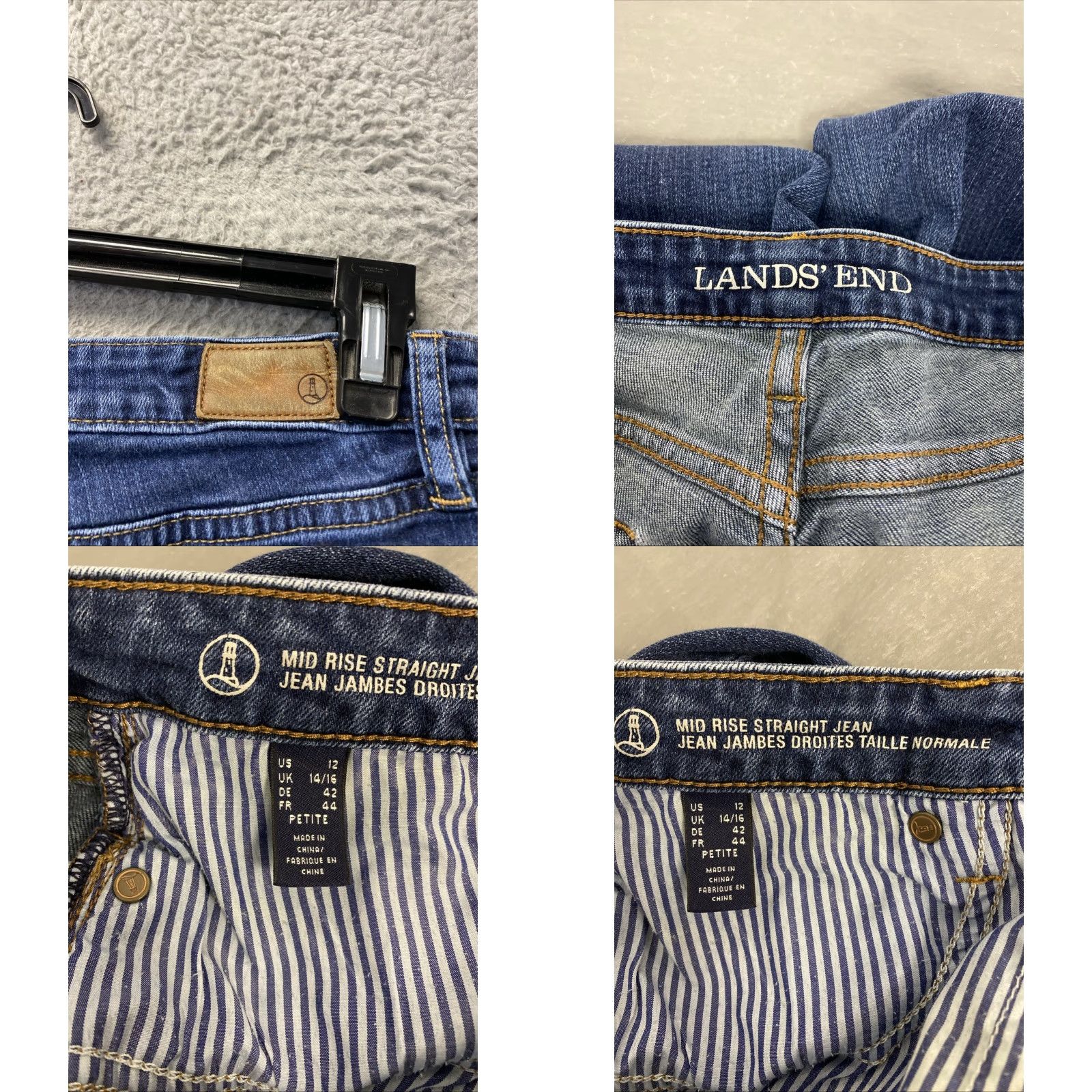 Lands' End Lands' End Jeans Women 12 Blue Dark Wash Straight Leg Zip Mid Rise Regular Inseam 25" Denim Cotton Logo Vintage No Size 34" / US 12 / IT 48 - 8 Thumbnail