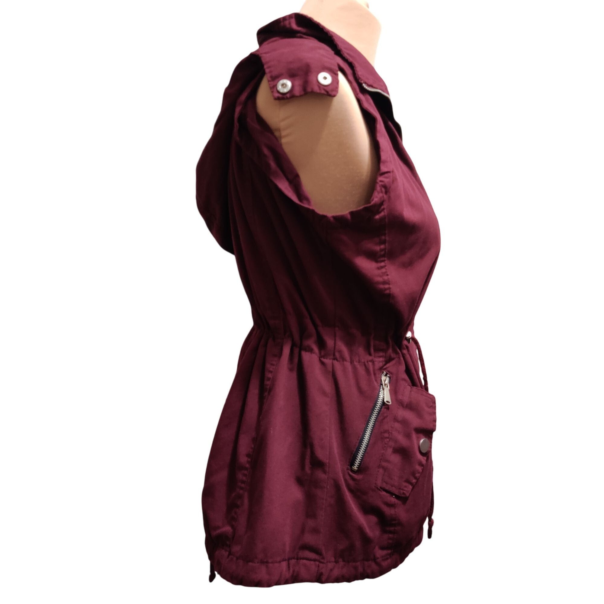 Other YMI S Burgundy Red Utility Hooded Vest Drawstring Street Sty Size S / US 4 / IT 40 - 3 Thumbnail