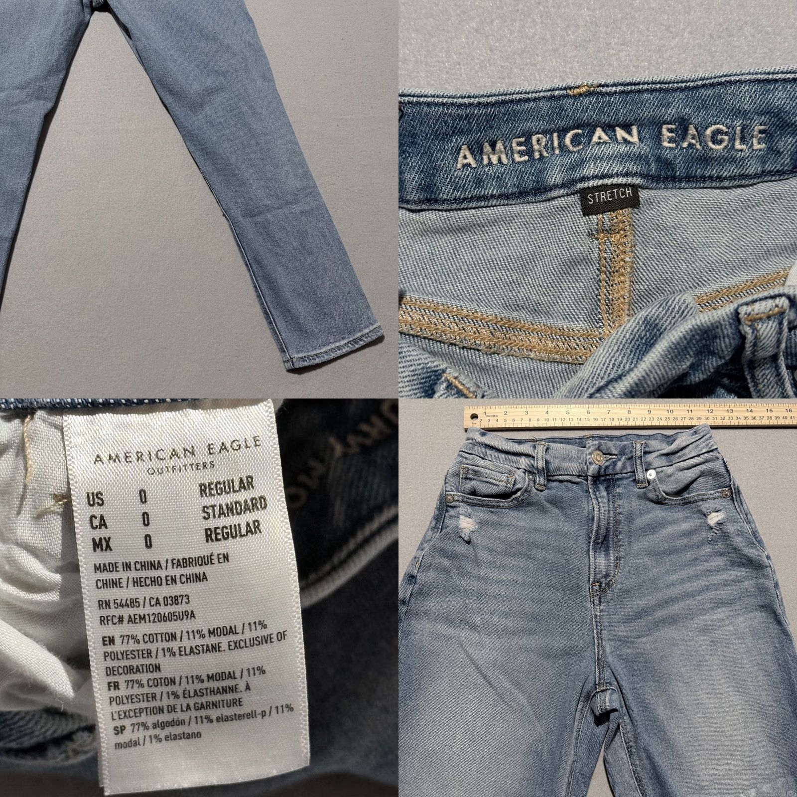 American Eagle Outfitters American Eagle Jeans Women's Blue Distressed Stretch Straight 0 5-Pocket Denim 24in Inseam High Rise 26in - 90s Theme Mens Womens Girls Size 25" / US 0 / IT 36 - 8 Thumbnail