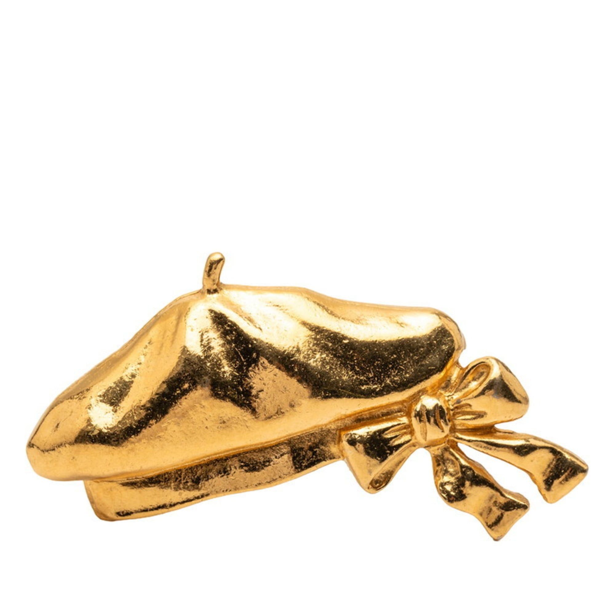 Chanel CHANEL Beret with Ribbon Motif Brooch, Gold Plated, Women's Size ONE SIZE - 1 Thumbnail