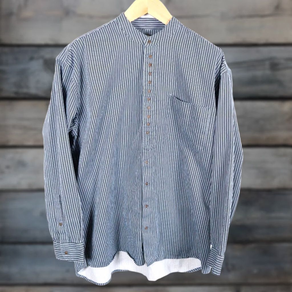 Vintage VINTAGE Celtic Clothing Grandfather Shirt Mens XL Dark Blue Hickory Stripe 100% Cotton Size US XL / EU 56 / 4 - 1 Thumbnail