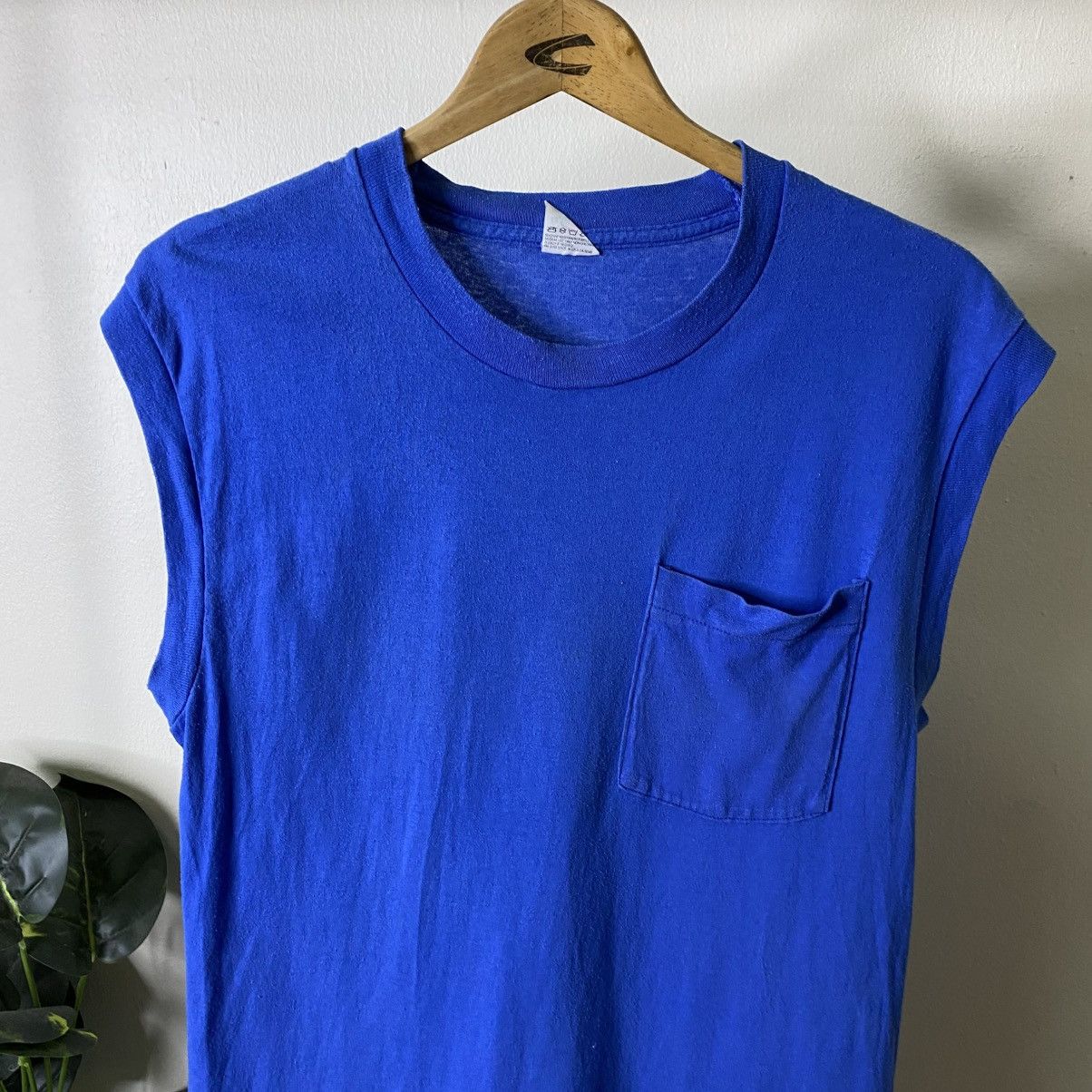 Vintage Vintage 80s Fruit Of The Loom Single Pocket Blue Sleeveless Size US M / EU 48-50 / 2 - 2 Thumbnail
