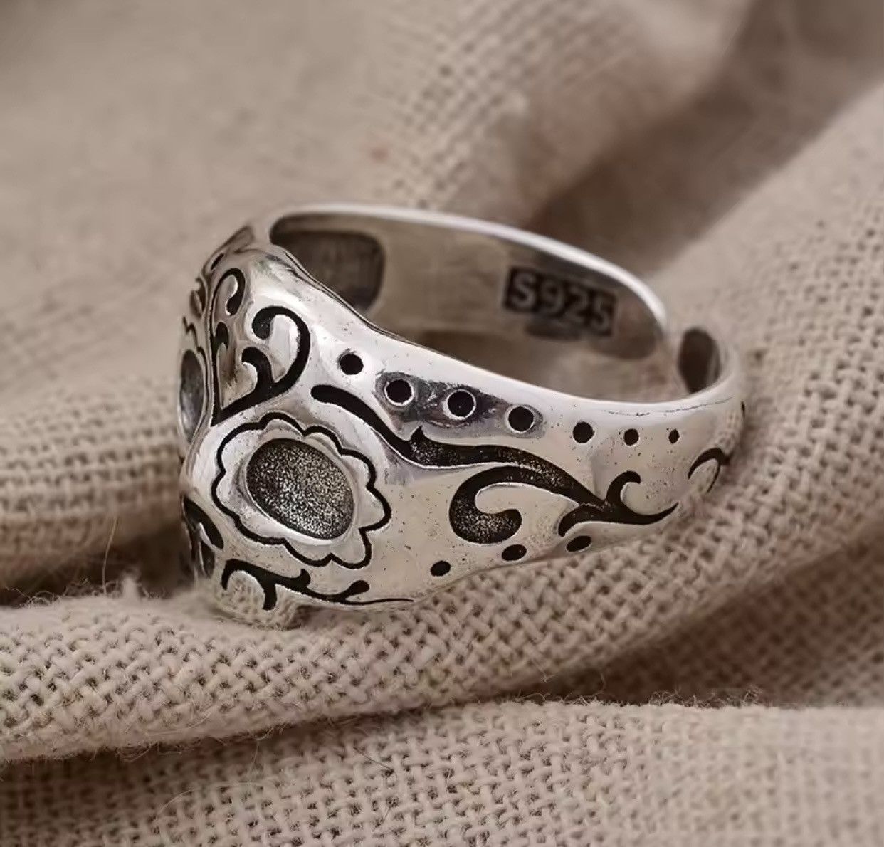Jewelry Exaggerated Skull Mask Design Vintage Thai Silver Ring Size ONE SIZE - 3 Thumbnail