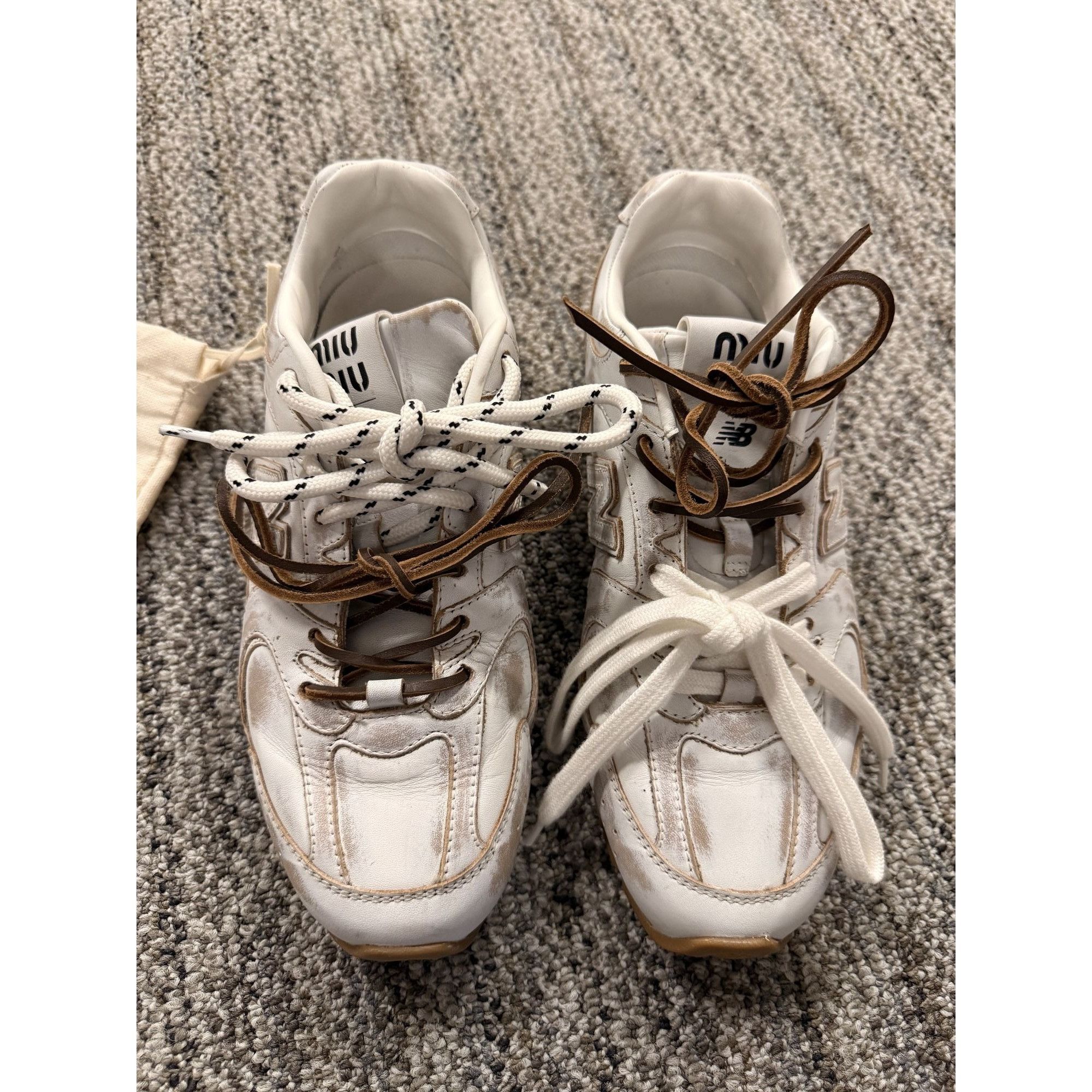 Miu Miu Miu Miu X New Balance Womens Sneakers 37 White Leather Made Size US 7 / IT 37 - 1 Thumbnail