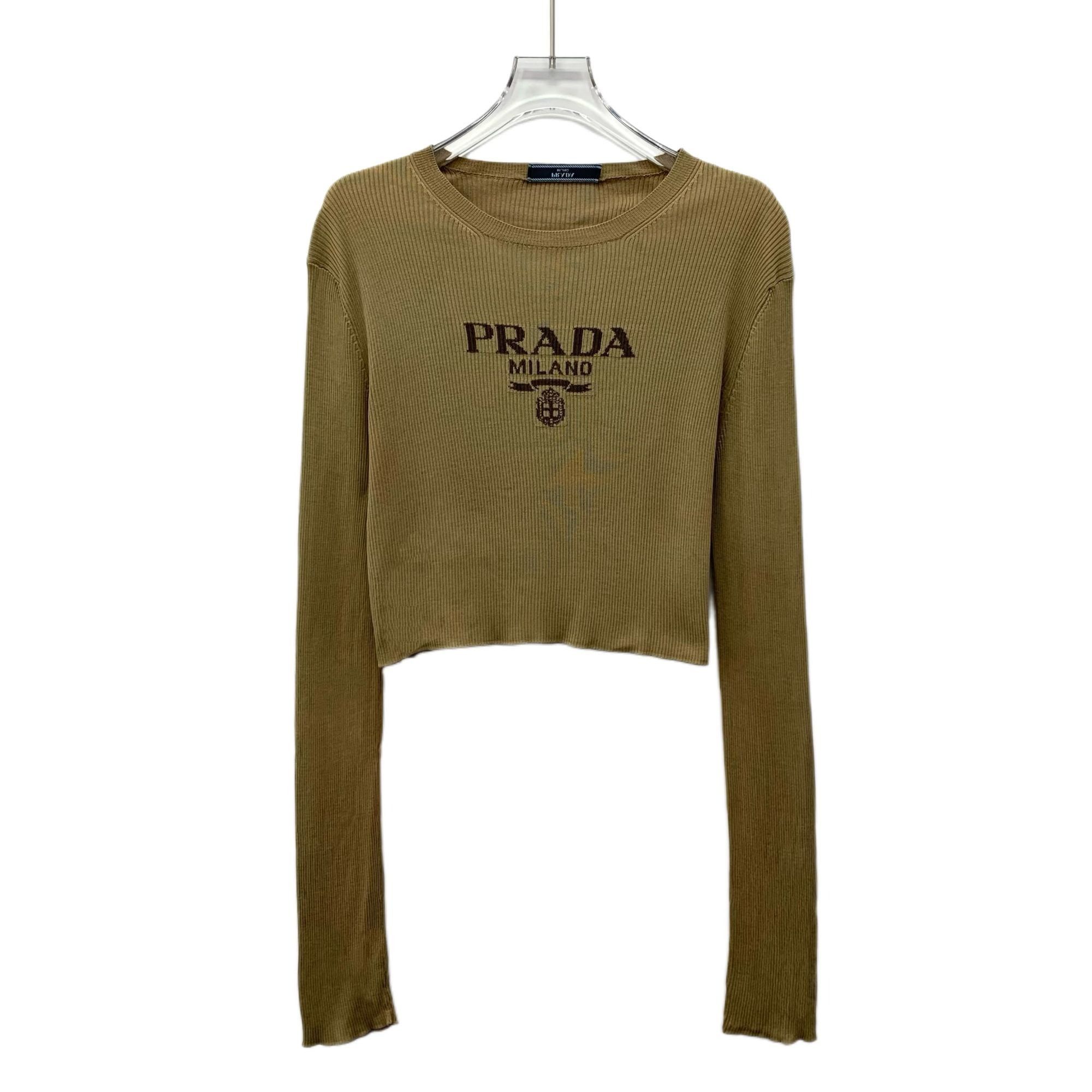 Prada Prada Milano Womens Brown Ribbed Knit Silk Blend Cropped Lon Size L / US 10 / IT 46 - 1 Thumbnail