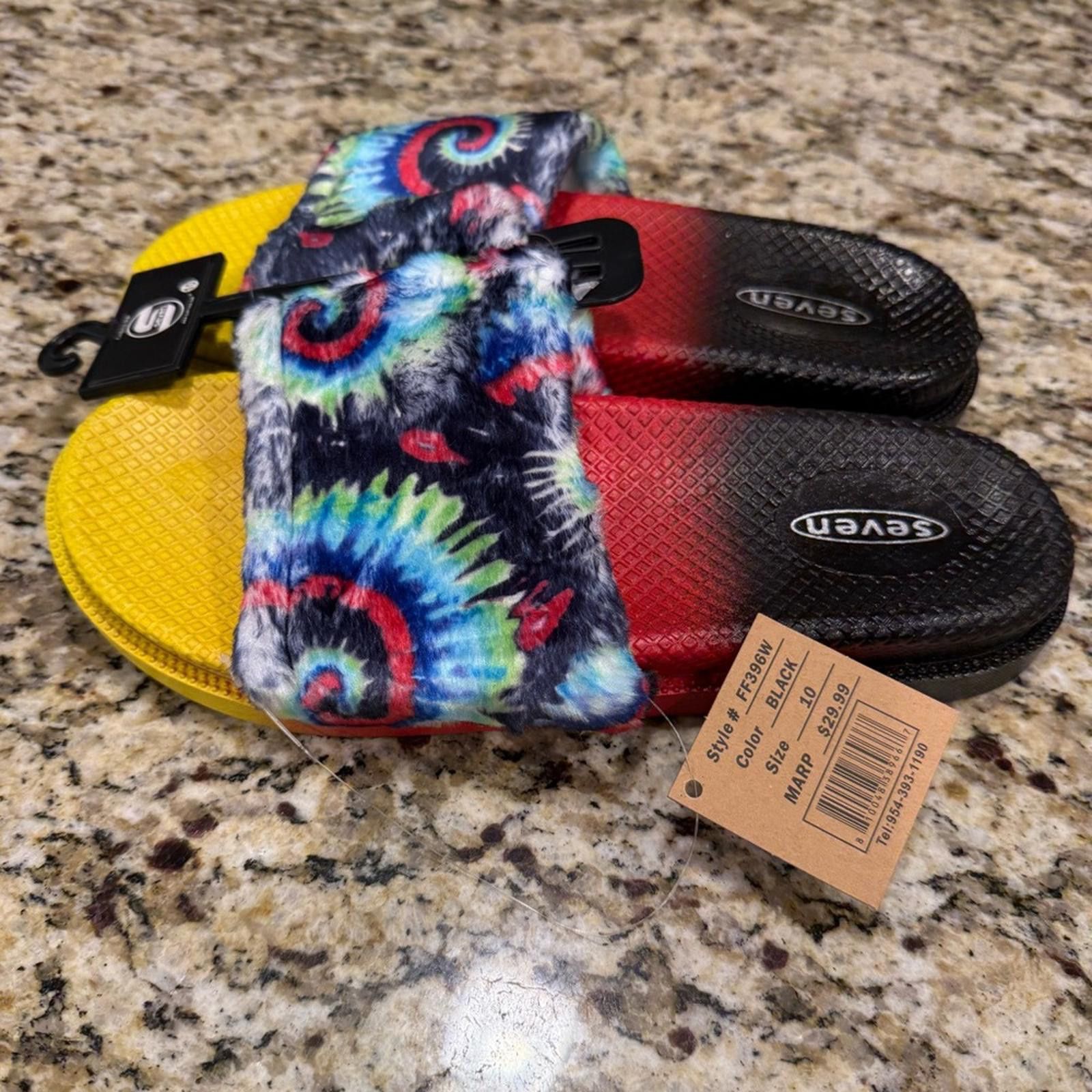 Seven 7 Seven tie dyed faux fur rainbow colored slides Size 10 Size US 10 / IT 40 - 3 Thumbnail