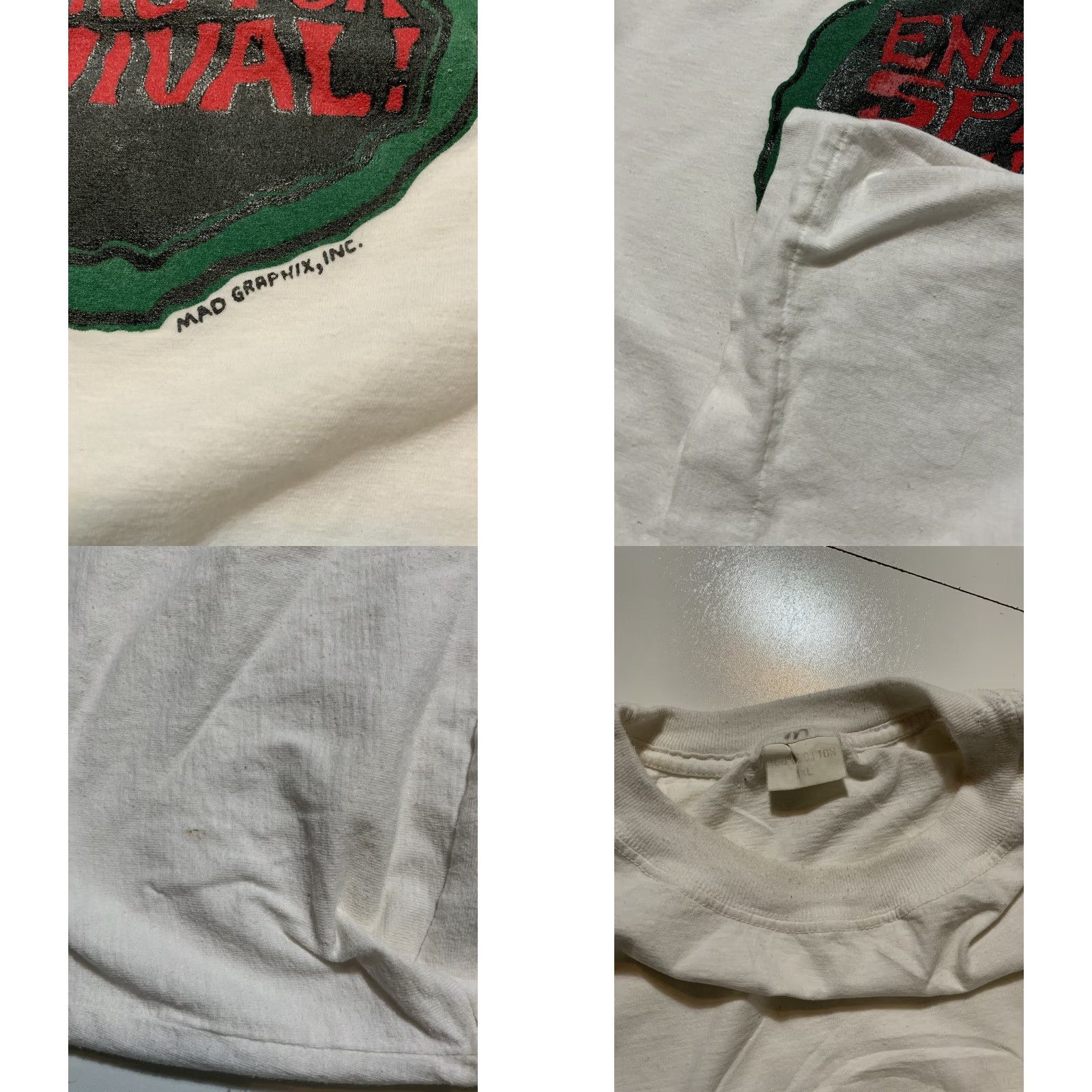 Vintage VINTAGE Mad Graphix Endangered Species Fighting For Survival Single Stitch T-Shirt XL White Short Sleeve Shirt Men Size US XL / EU 56 / 4 - 8 Thumbnail