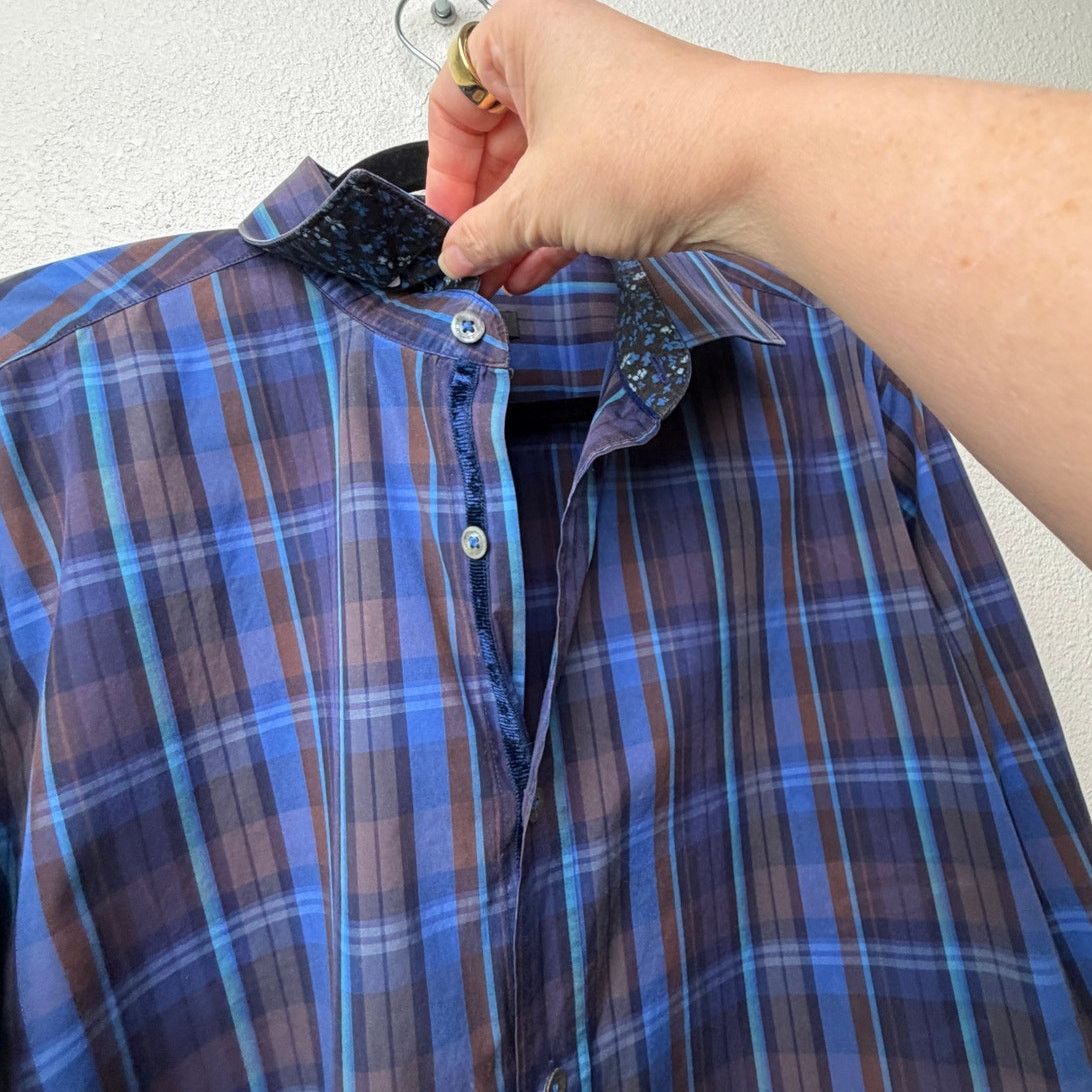 BUGATCHI Bugatchi Plaid Button Front Shirt Blue Brown Gray Men’s L Size US L / EU 52-54 / 3 - 9 Thumbnail