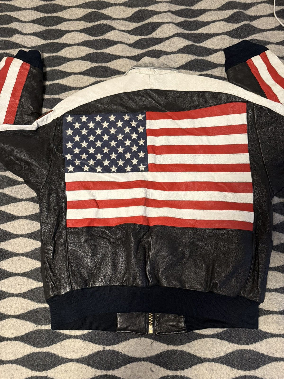 Vintage Vintage 90s phase 2 leather USA flag jacket biker bomber Size US L / EU 52-54 / 3 - 4 Thumbnail