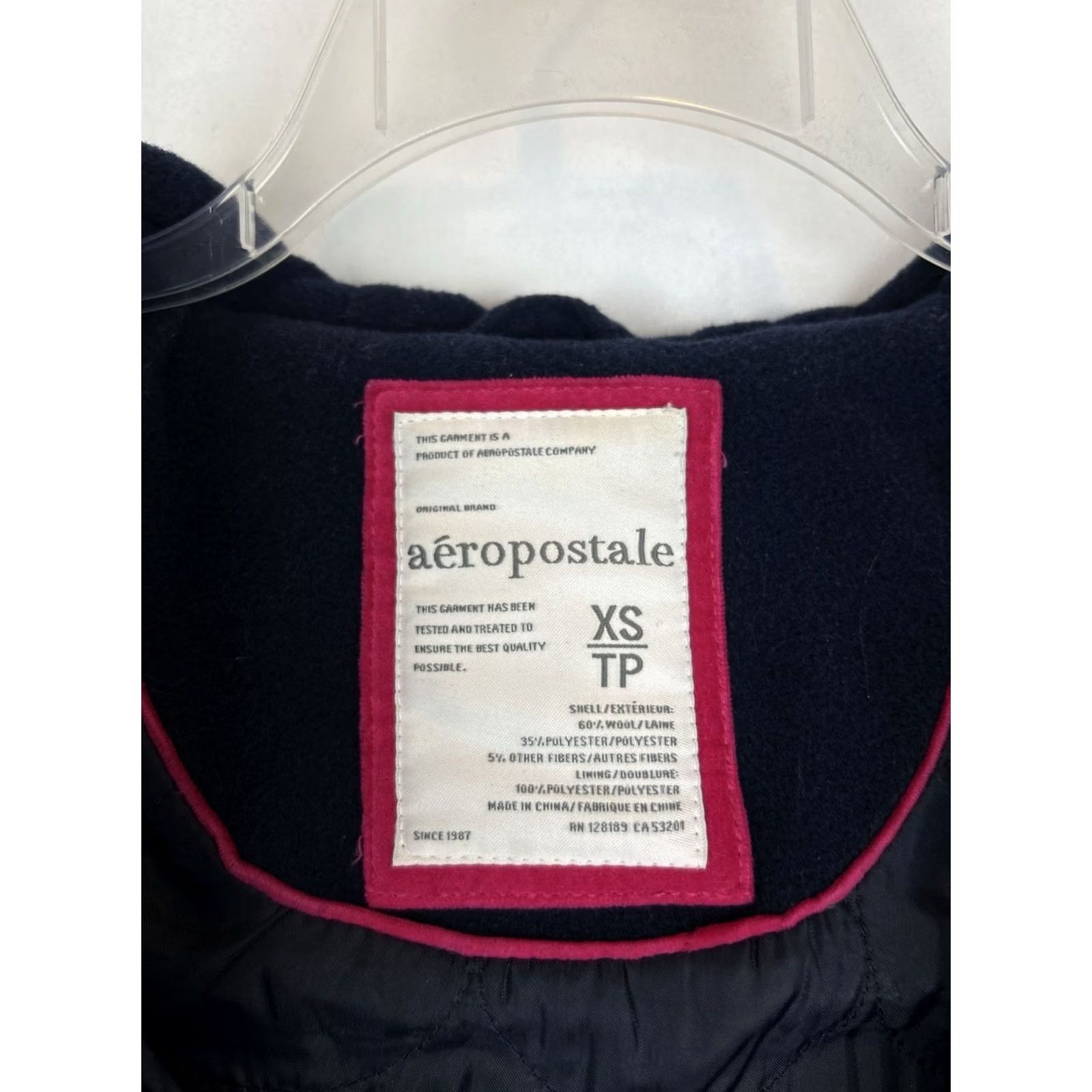 Vintage Aéropostale Peacoat Jacket Womens XS Wool Blend Navy Blue Warm Coat Regular Long Sleeve Button Closure Solid Tweed Wool Lining Size XS / US 0-2 / IT 36-38 - 3 Thumbnail