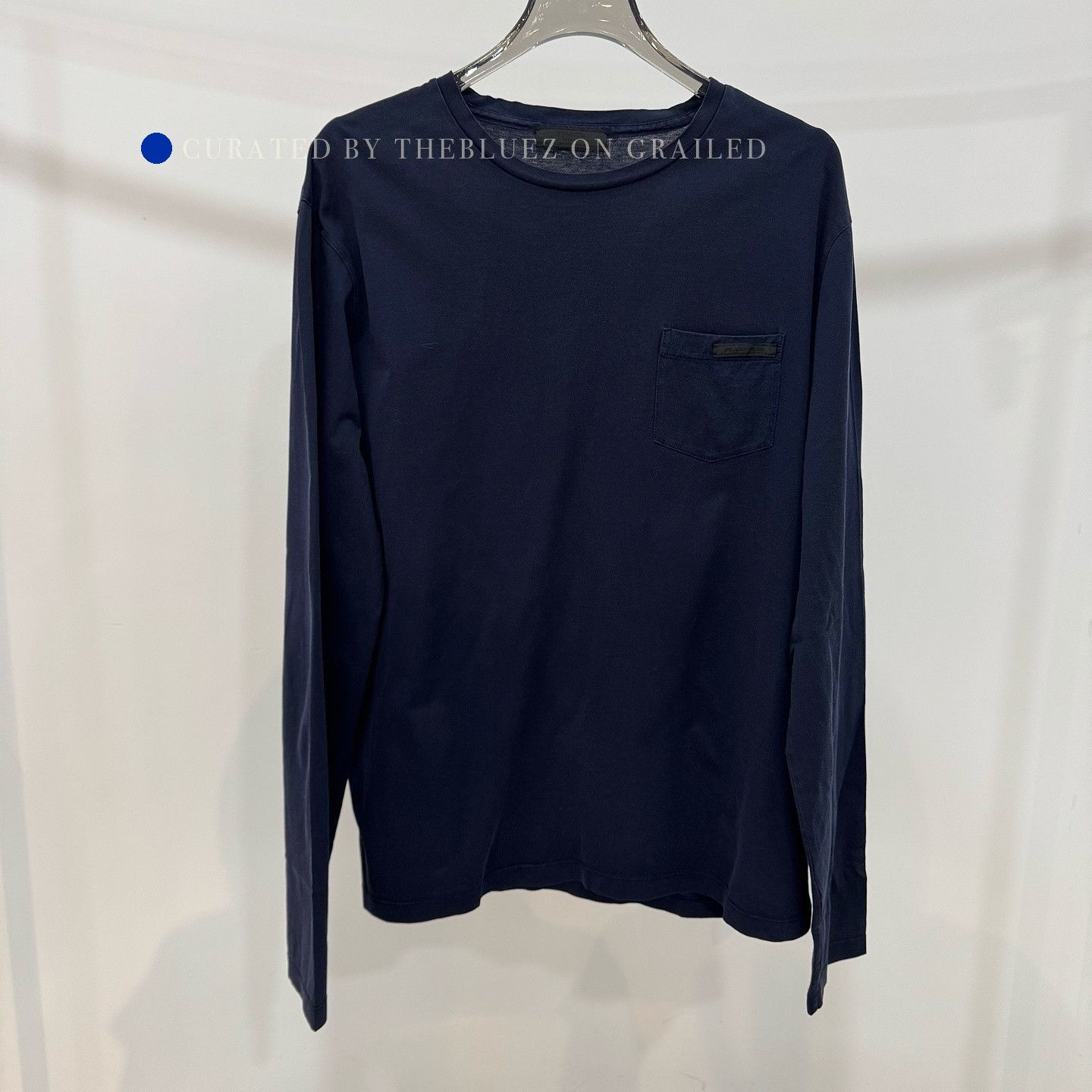 Prada Blue Logo Pocket Long Sleeve T-Shirt Size US M / EU 48-50 / 2 - 1 Thumbnail