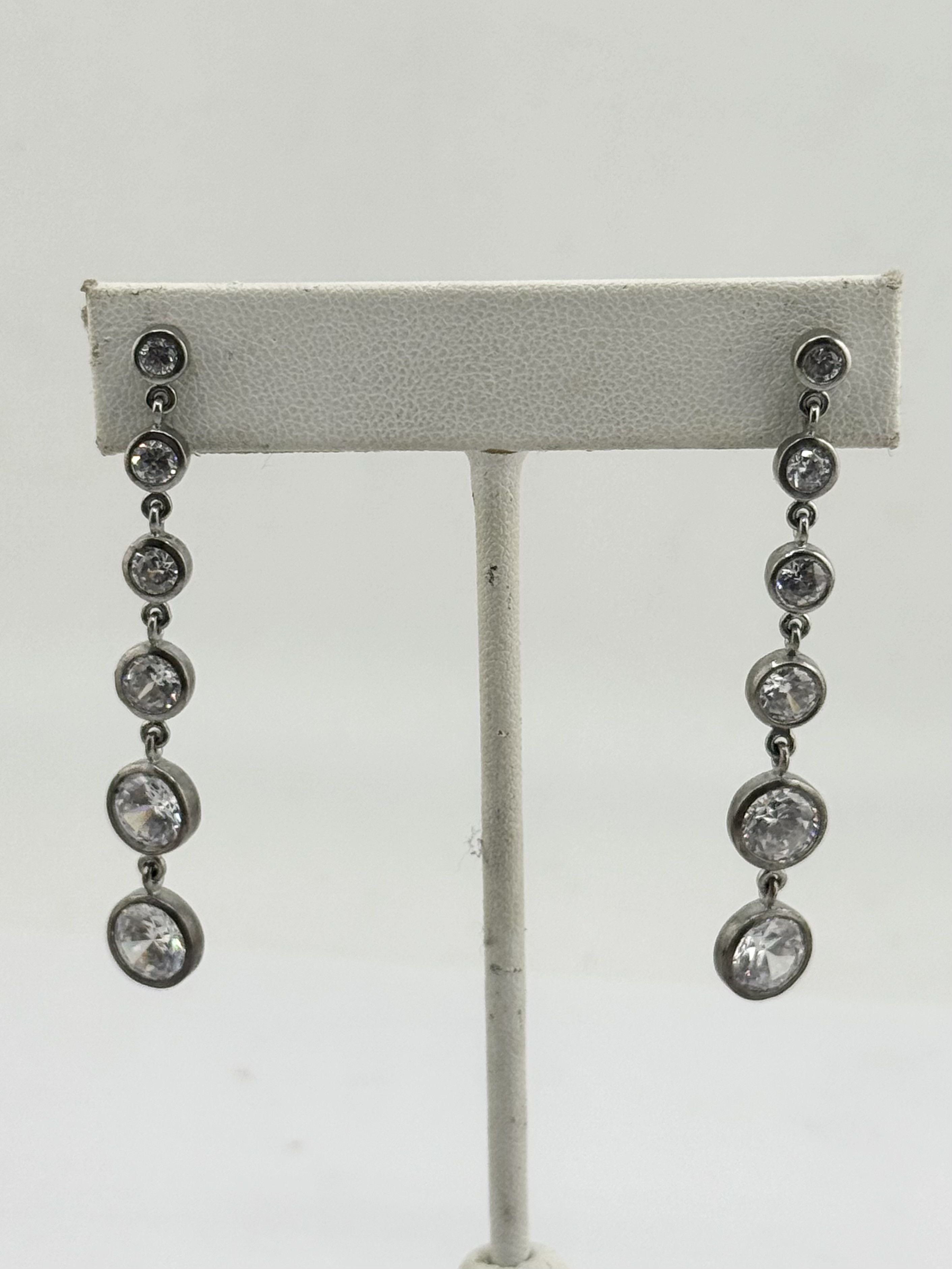 Vintage Vintage sterling silver 925 CZ stone circle dangle drop earr Size ONE SIZE - 2 Thumbnail