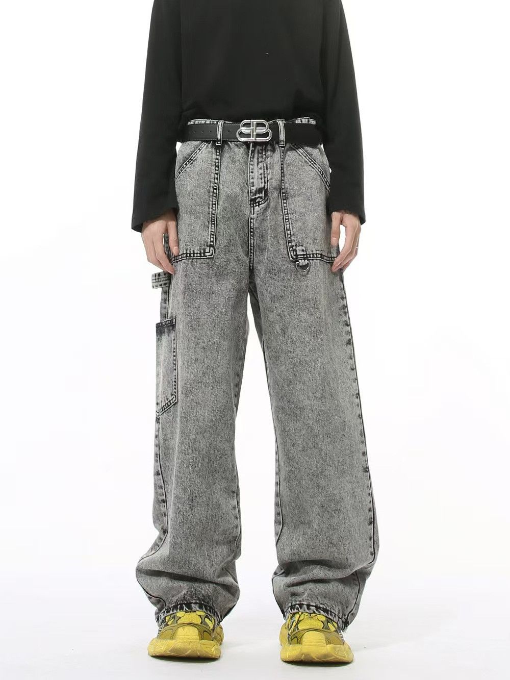 Japanese Brand × Vintage Washed Black Grey Relaxed Wide Leg Hip Hop Jeans Size US 30 / EU 46 - 1 Thumbnail