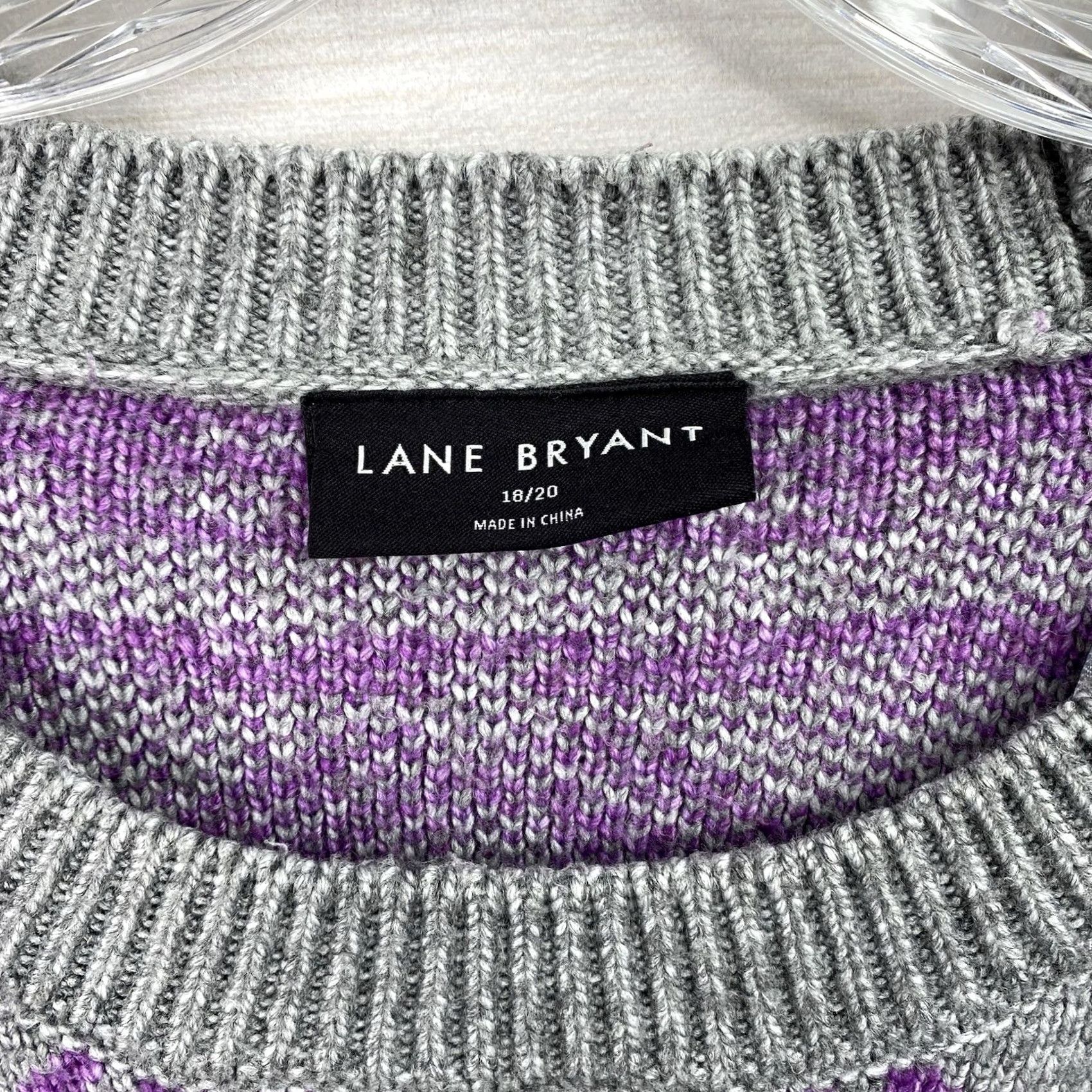 Vintage Lane Bryant Sweater Womens 18/20 Cable-Knit Gray Purple Easter Spring Geometric Crew Neck Pullover Plus Size 18/20 Womens Size XXL / US 16-18 / IT 52-54 - 2 Thumbnail