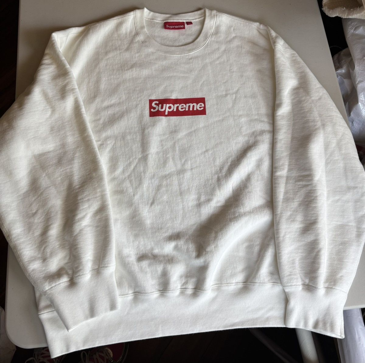 Supreme Washed Box Logo Crewneck White