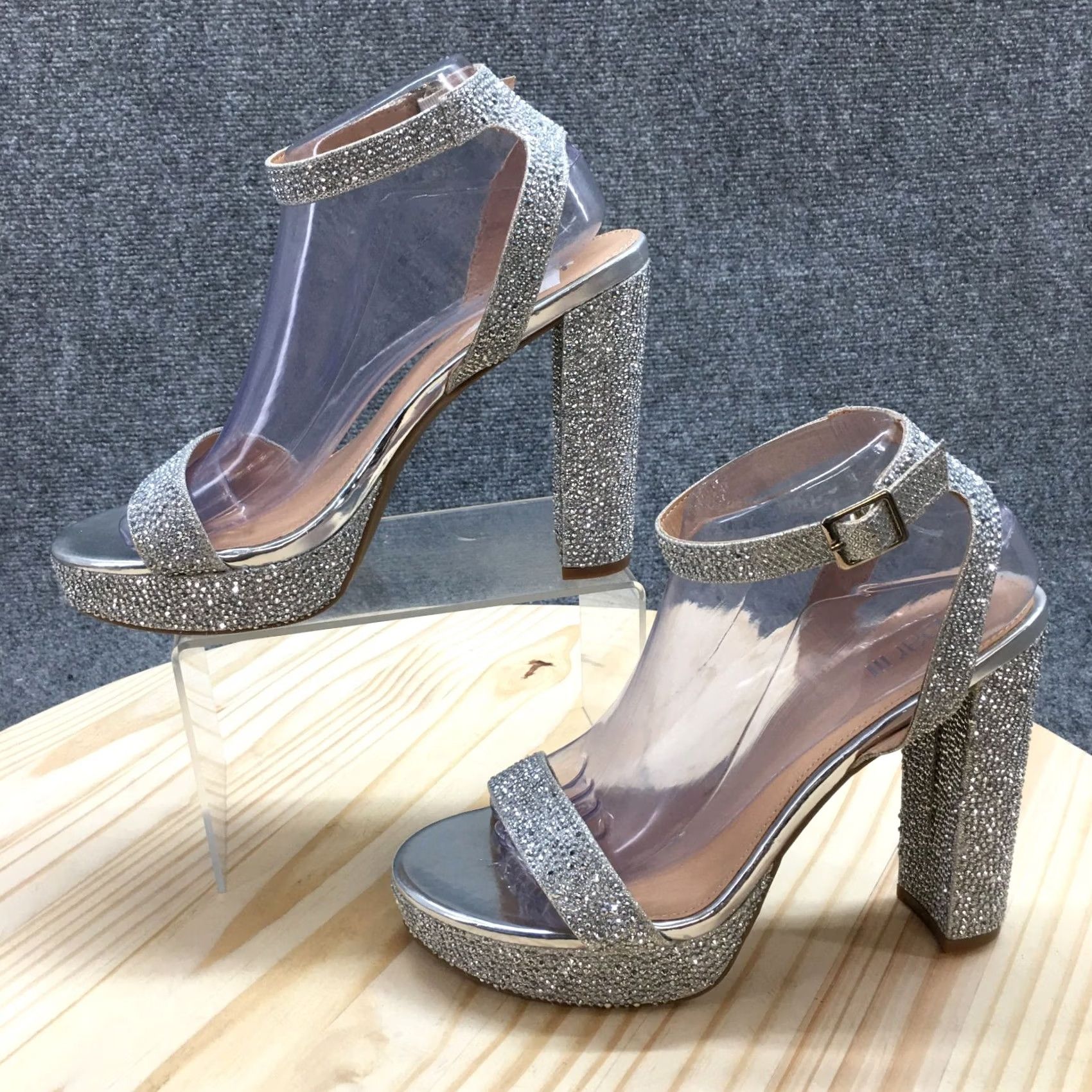 Bar III Bar III Heels Womens 8.5 M Ivy Platform Ankle Strap Silver Open Toe Block NEW Shoes Size US 9 / IT 39 - 2 Thumbnail