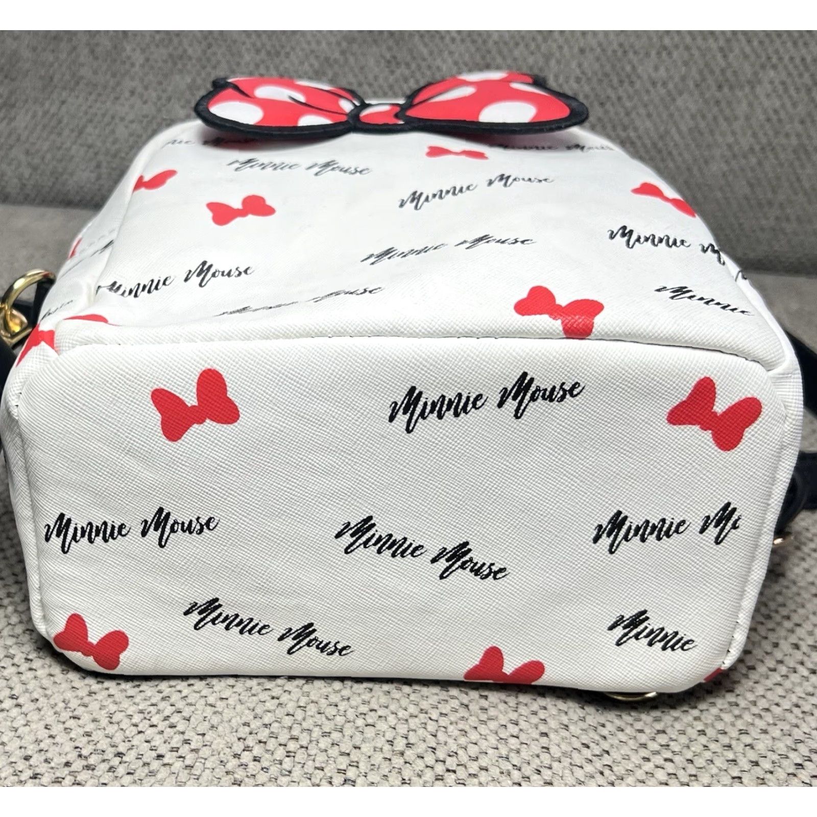 VINTAGE Loungefly Mini Backpack Minnie Mouse Ears White Red Bowties Convertible Leather Women