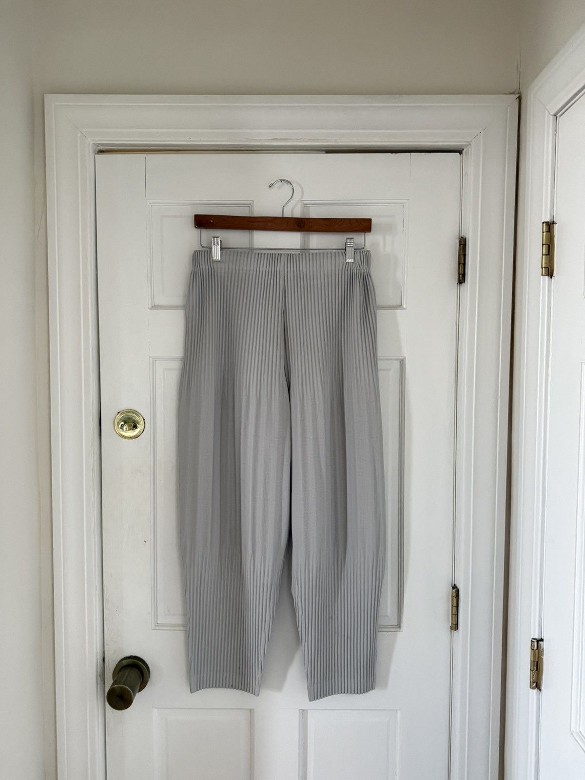 Homme Plisse Issey Miyake Issey Miyake Homme Plisse Light Grey Tapered Pleated Pants Size US 32 / EU 48 - 2 Thumbnail