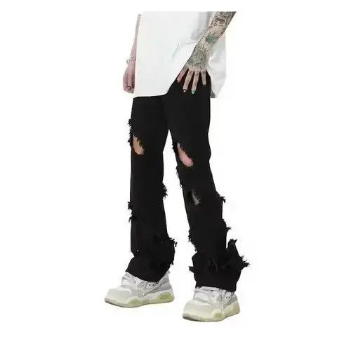 Japanese Brand × Jean Black Distressed Stacked Denim Jeans Size US 30 / EU 46 - 3 Thumbnail