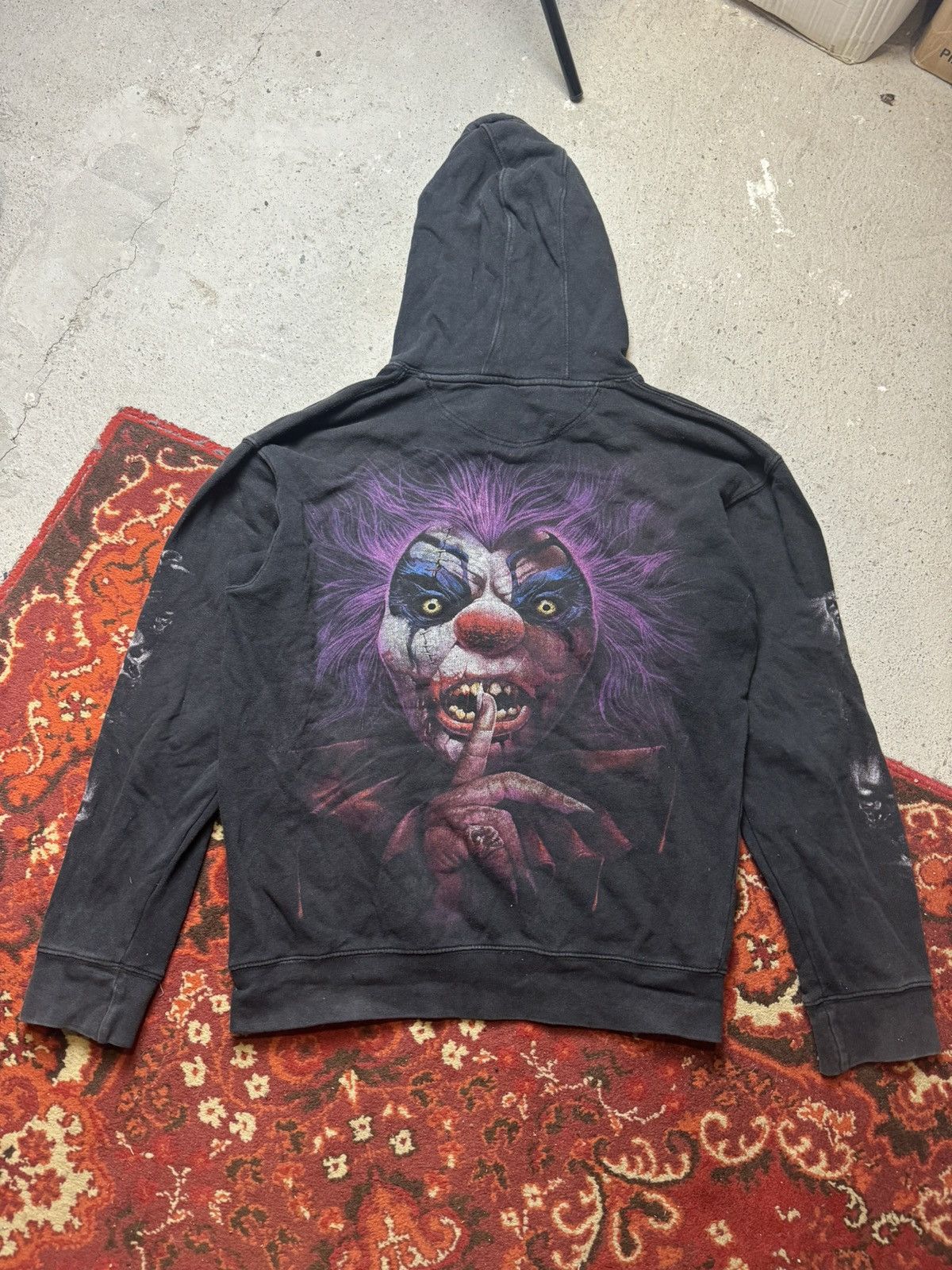 Japanese Brand × Vintage Vintage Y2K Spiral Satana Evil Clown Skull Full Print Hoodie Size US L / EU 52-54 / 3 - 9 Thumbnail