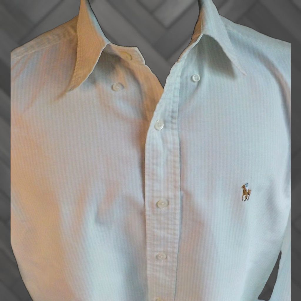 Ralph Lauren Ralph Lauren Button-Front Shirt 15 1/2 100% Cotton Green White Striped Button-Up Mens Shirt Size US M / EU 48-50 / 2 - 1 Thumbnail