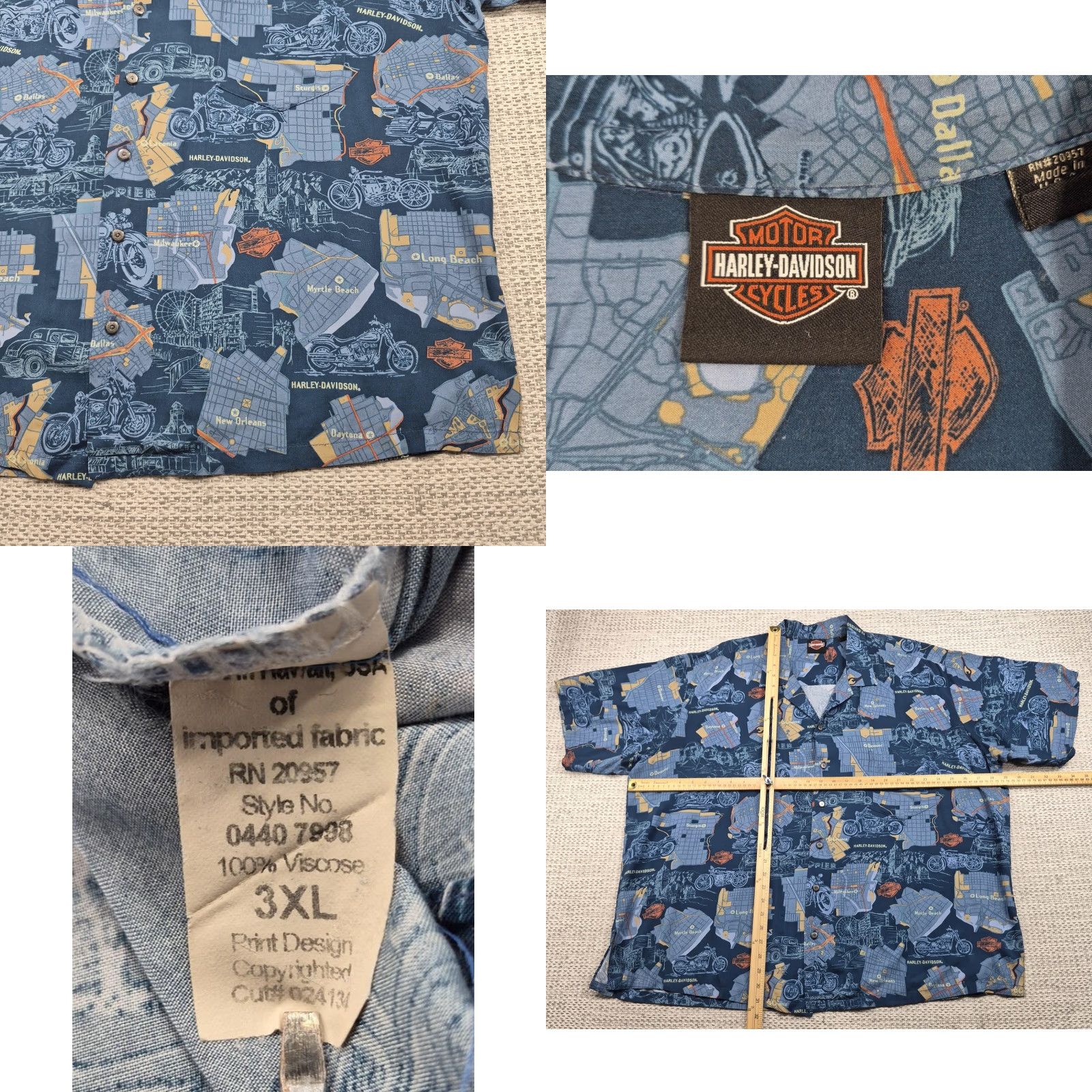 Harley Davidson Harley-Davidson Button Up Shirt Mens 3XL Blue Map Motorcycle Short Sleeve Size US XXL / EU 58 / 5 - 8 Thumbnail