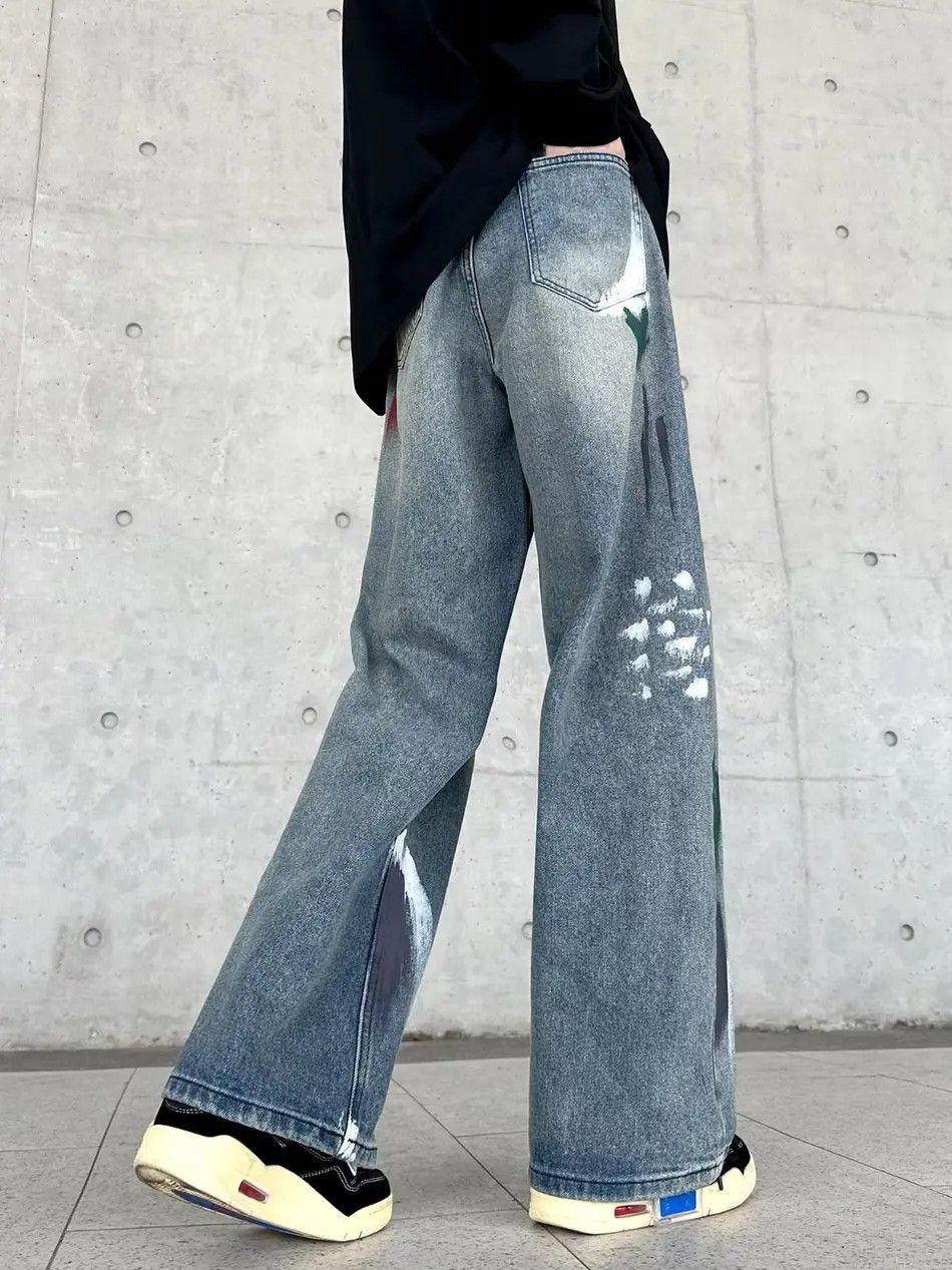 Japanese Brand Retro wide leg straight leg loose ripped jeans Size US 34 / EU 50 - 3 Thumbnail