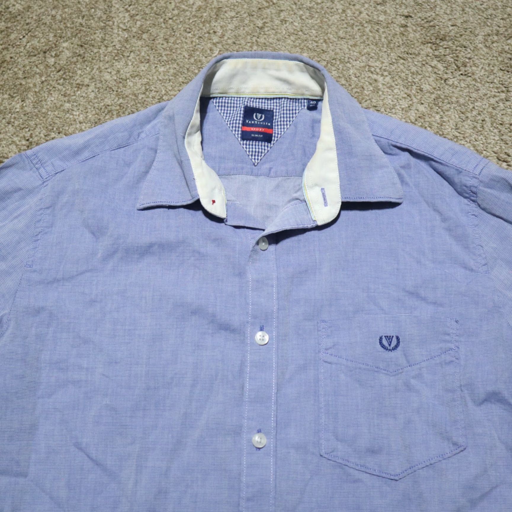 Van Heusen Van Heusen Sport Shirt Button-Up Long Sleeve Adult Men's Size 15.5 40 Blue Size 42R - 2 Thumbnail
