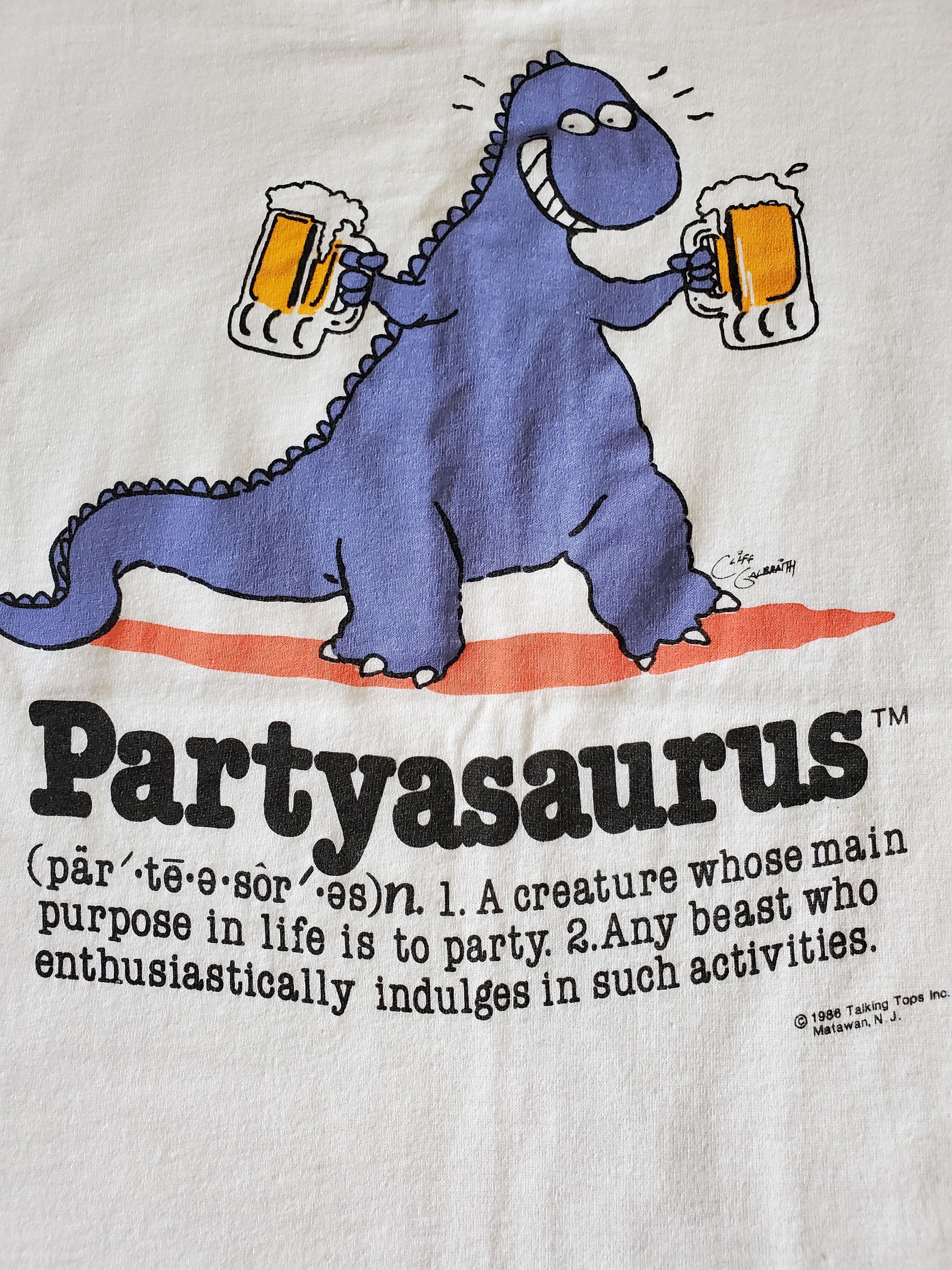 Vintage Vintage 1986 partyasaurus dinosaur beer drunk Single-stitch Size US M / EU 48-50 / 2 - 3 Thumbnail
