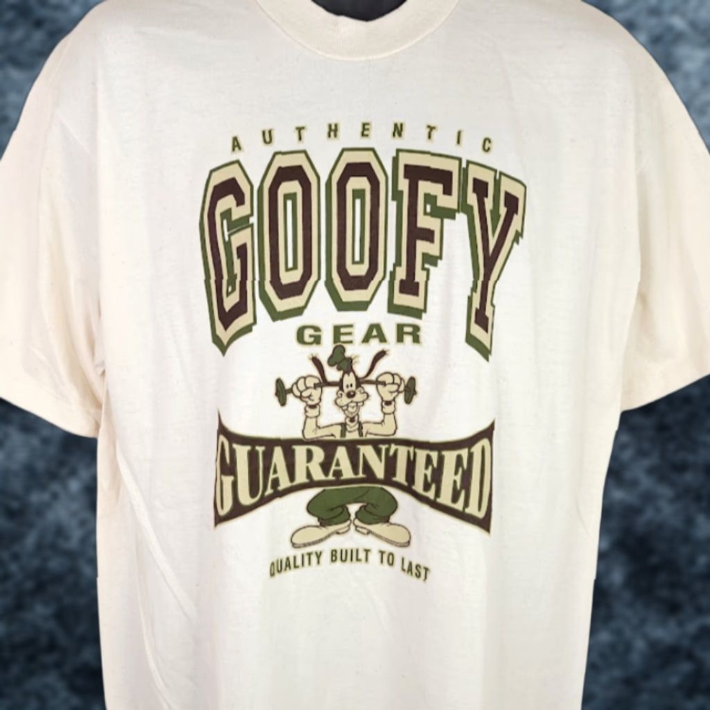 Disney VINTAGE Goofy T Shirt Mens Size Large 90s Disney Made In USA Cotton Beige Crew Neck Short Sleeve T-Shirt Disney Mens 90s Workout Gym Walt Disney Size US L / EU 52-54 / 3 - 1 Thumbnail