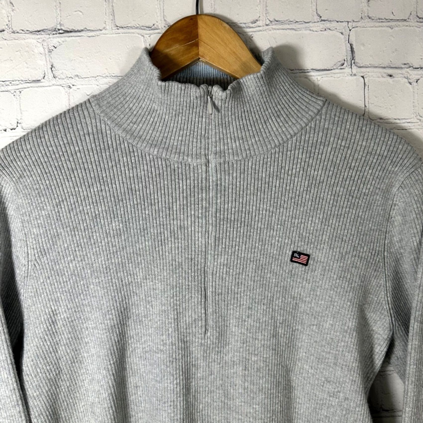 Polo Ralph Lauren Ralph Lauren Sport Womens XL Gray Ribbed Quarter Zip Sweater American Flag Patch Size XL / US 12-14 / IT 48-50 - 2 Thumbnail