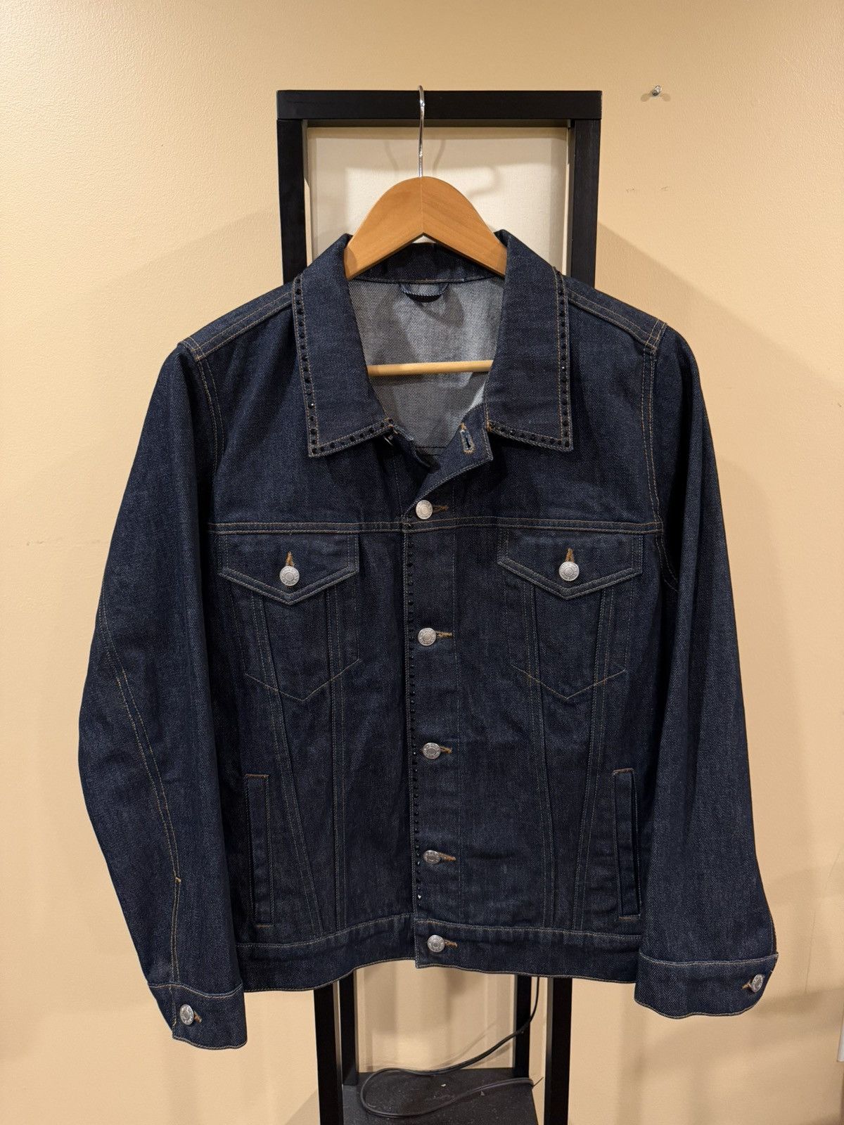 Dries Van Noten Dries Van Noten Rhinestoned Studd Navy Denim Trucker Jacket Size US L / EU 52-54 / 3 - 4 Thumbnail