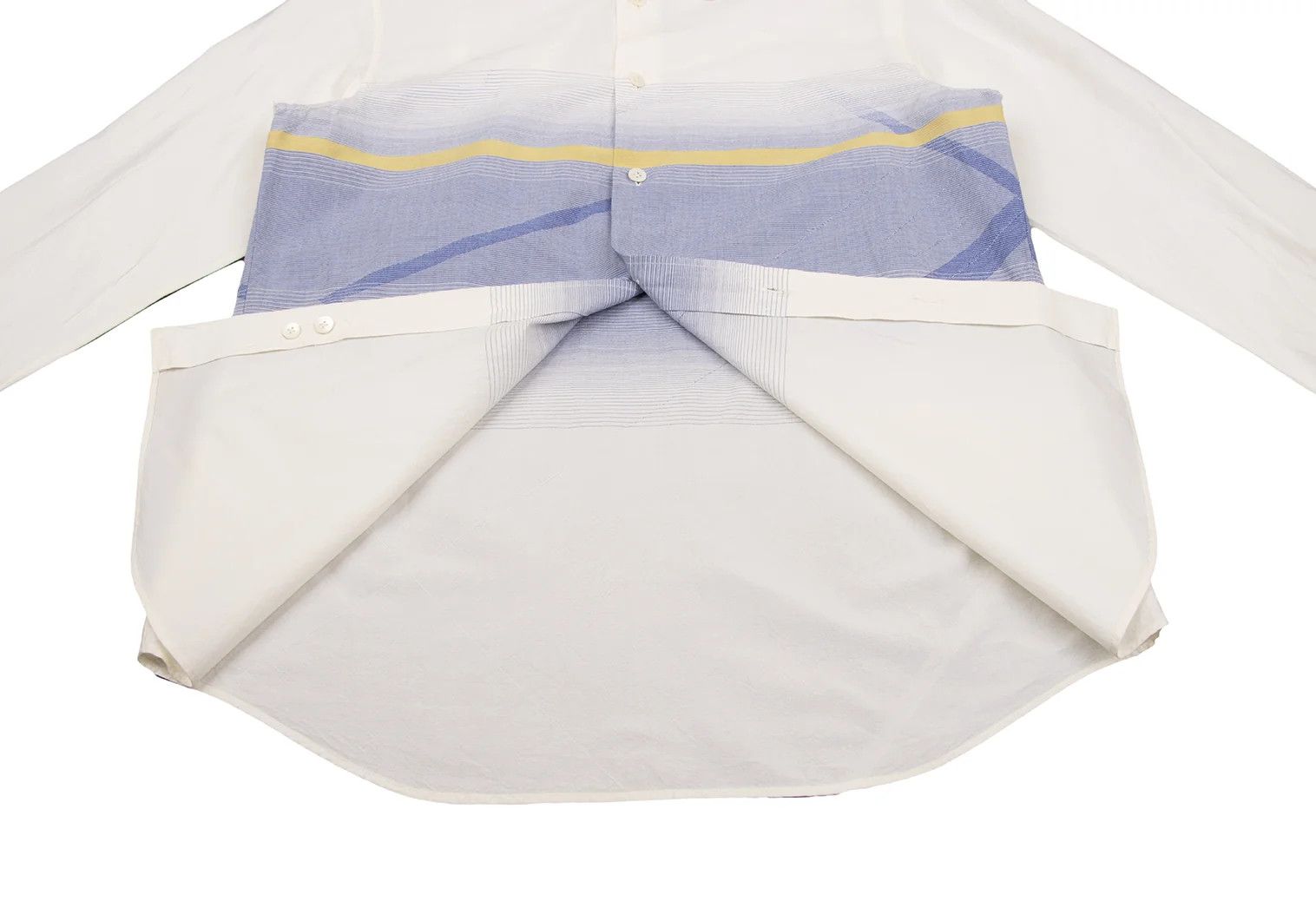 Issey Miyake Multi-Line Jacquard Long Sleeve Shirt in Cream with Blue Size US M / EU 48-50 / 2 - 12 Thumbnail