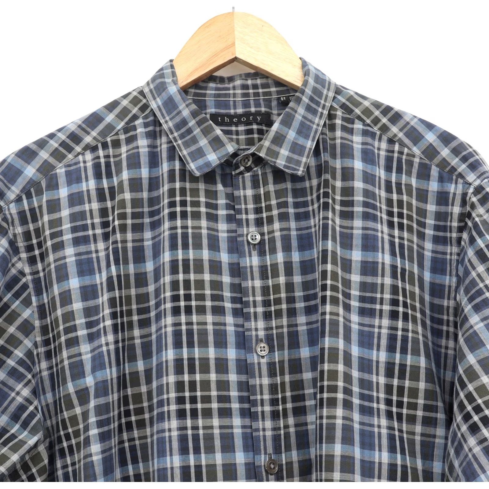Theory Theory Shirt 2XL Button-Up Plaid Long Sleeve Gray Cotton Men’s Casual Workwear Size US XXL / EU 58 / 5 - 3 Thumbnail