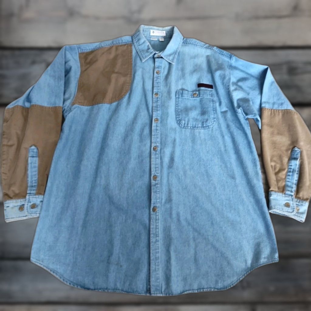 Vintage VINTAGE Columbia Denim Shirt Men Large Blue Long Sleeve Button Up Fall Hunting Shooting Pattern Size US L / EU 52-54 / 3 - 1 Thumbnail