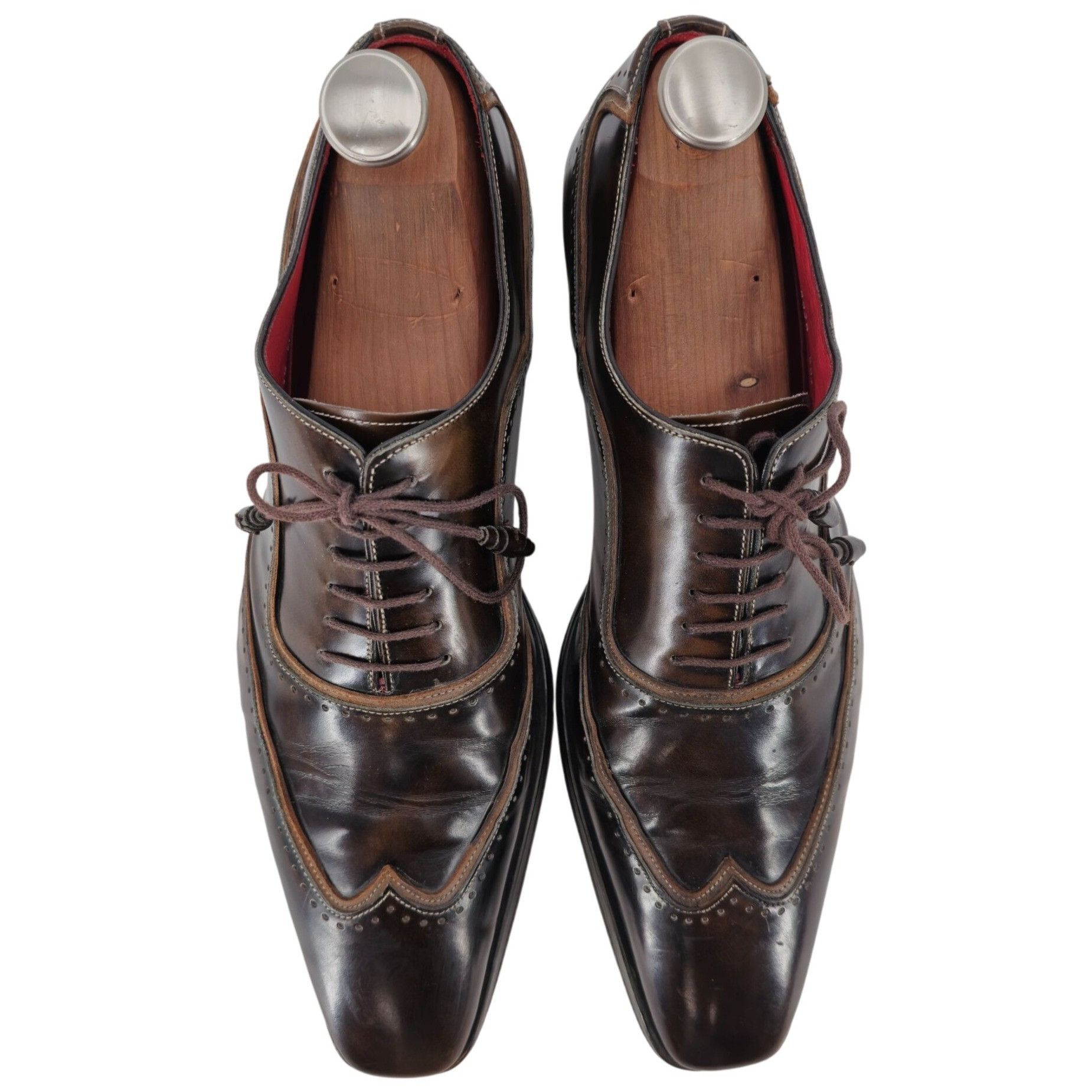 Mezlan Mezlan Custom Men 11.5 Brown Polished Leather Wingtip Oxford Size US 11.5 / EU 44-45 - 12 Thumbnail