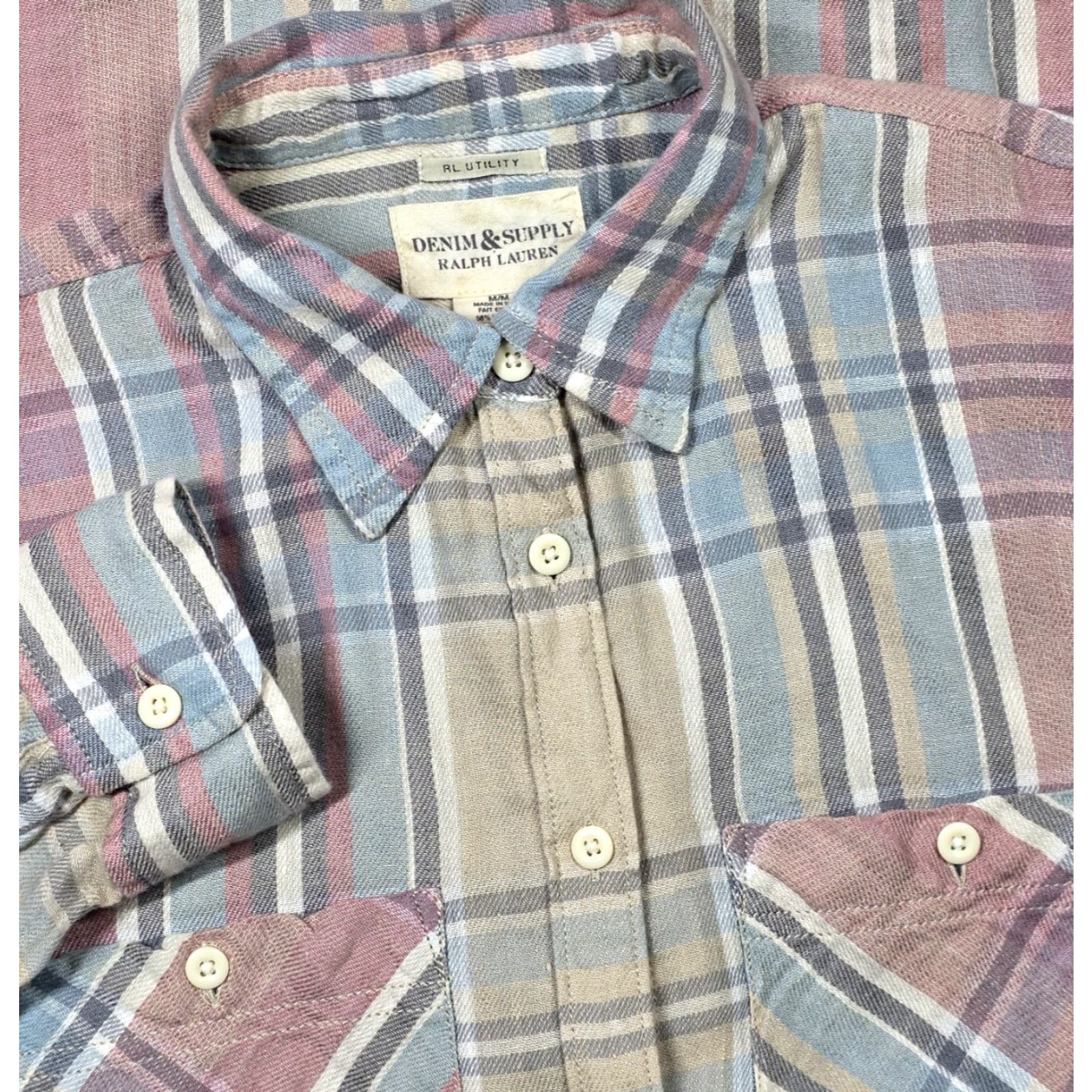 Ralph Lauren VINTAGE Denim & Supply Ralph Lauren RL Utility plaid Linen Cotton Flannel Shirt Women M Size L / US 10 / IT 46 - 2 Thumbnail