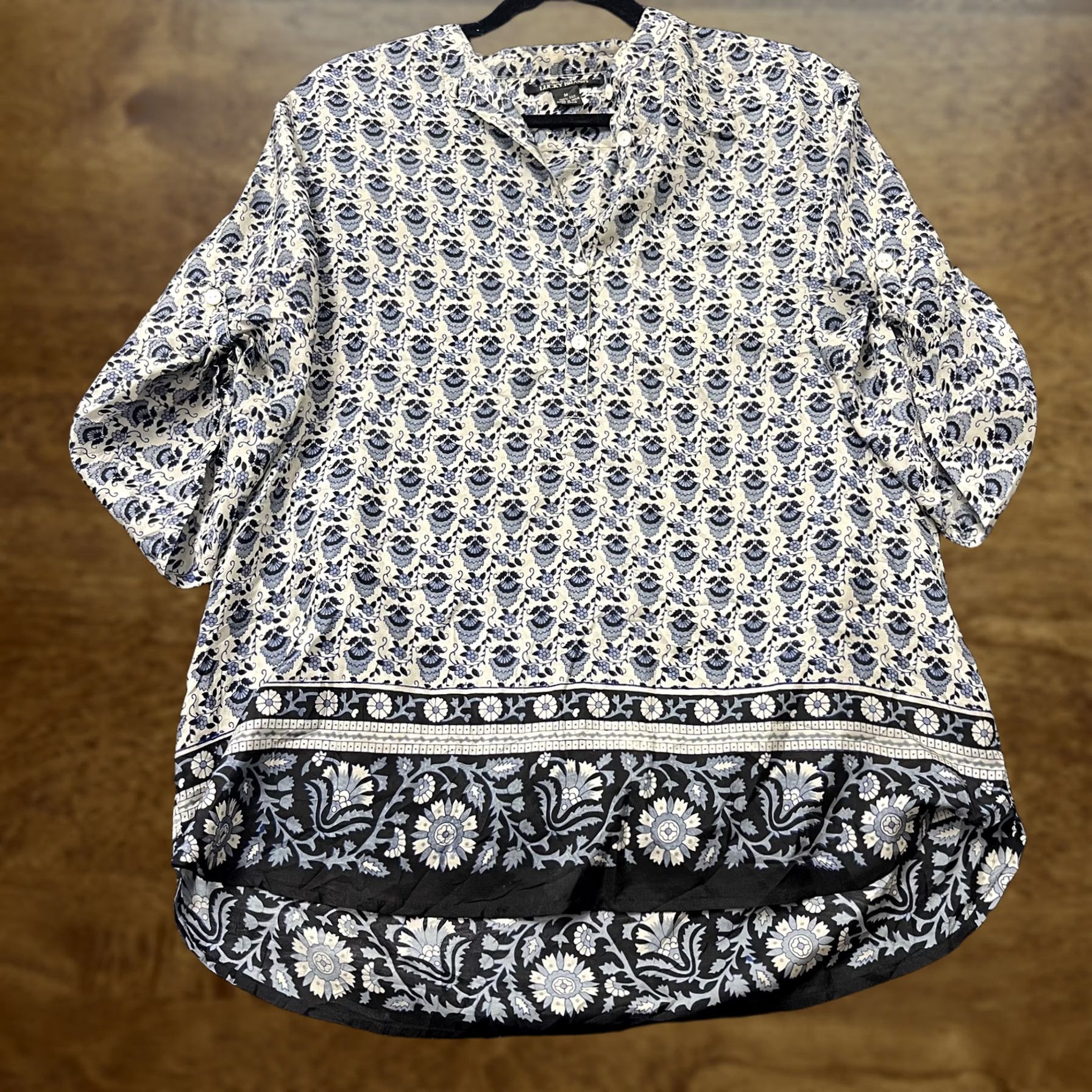 Lucky Brand Lucky Brand Blouse Womens M Blue Floral Silk Henley Tunic Boho Shirt Size M / US 6-8 / IT 42-44 - 1 Thumbnail