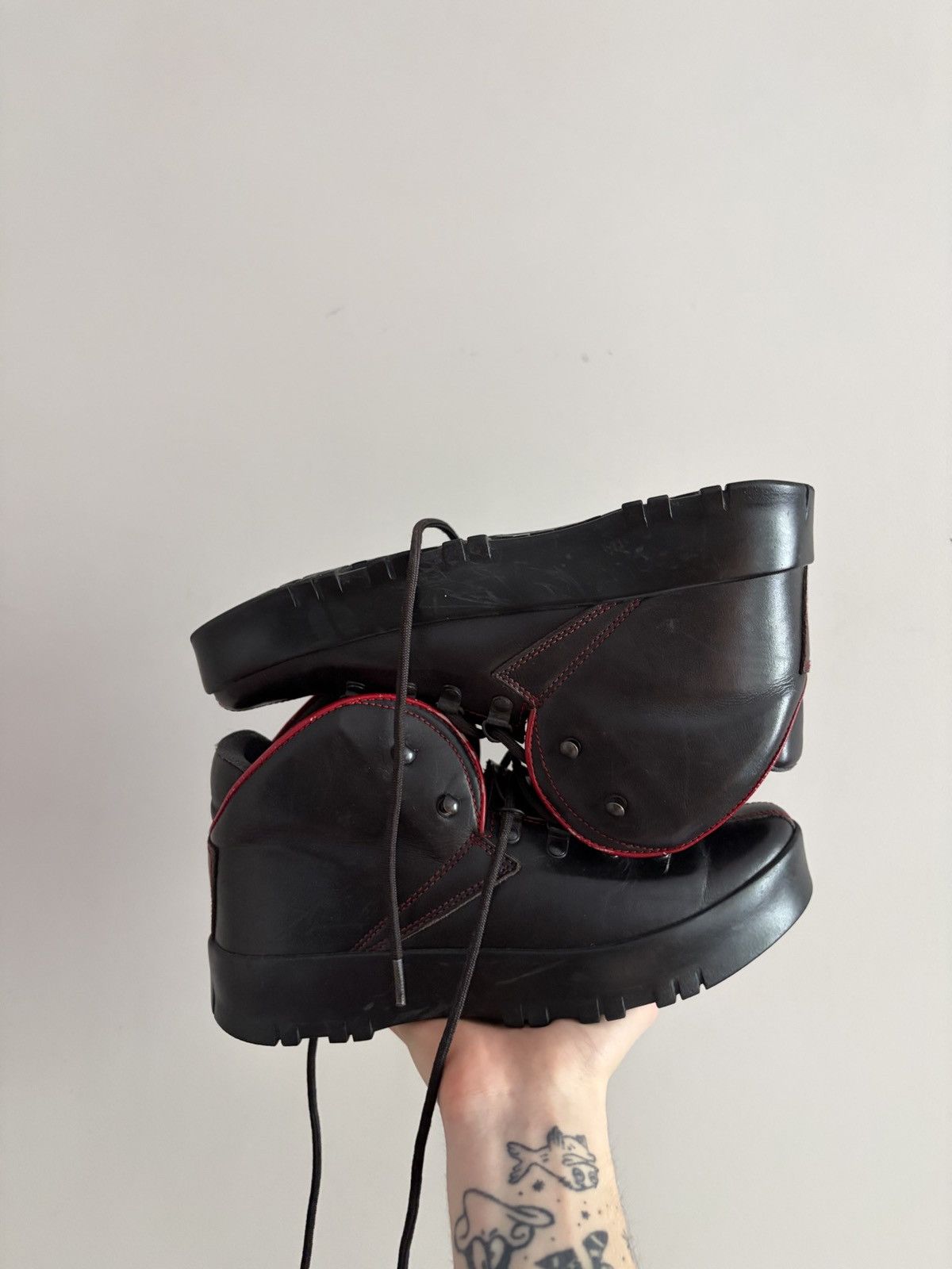 Prada Prada Black Leather Platform Hiking Boots Size US 7.5 / IT 37.5 - 4 Thumbnail