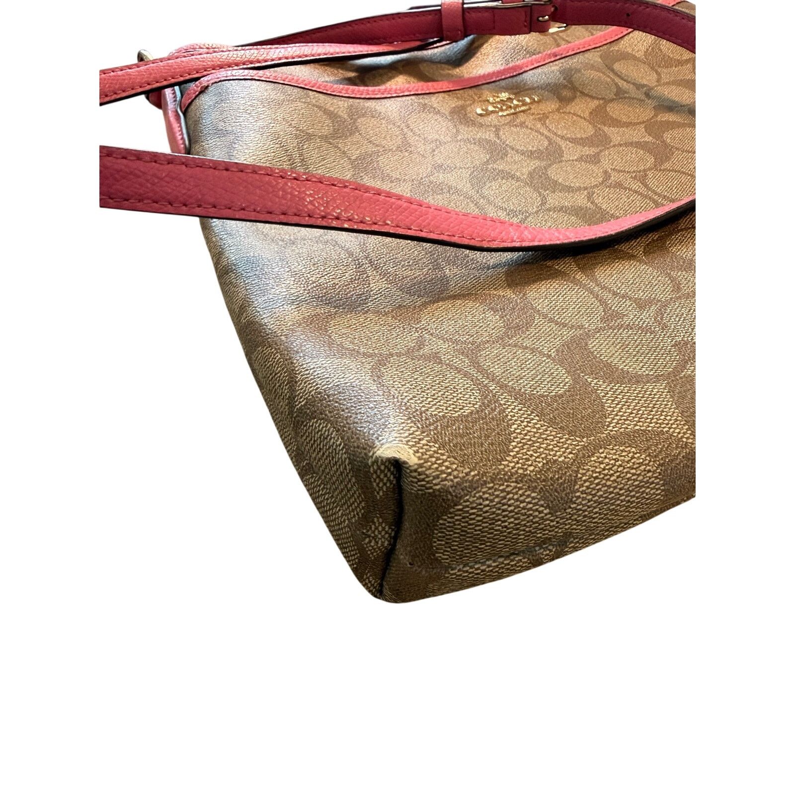 Coach Coach Signature File Bag Crossbody Khaki Pink Leather Trim Size ONE SIZE - 3 Thumbnail