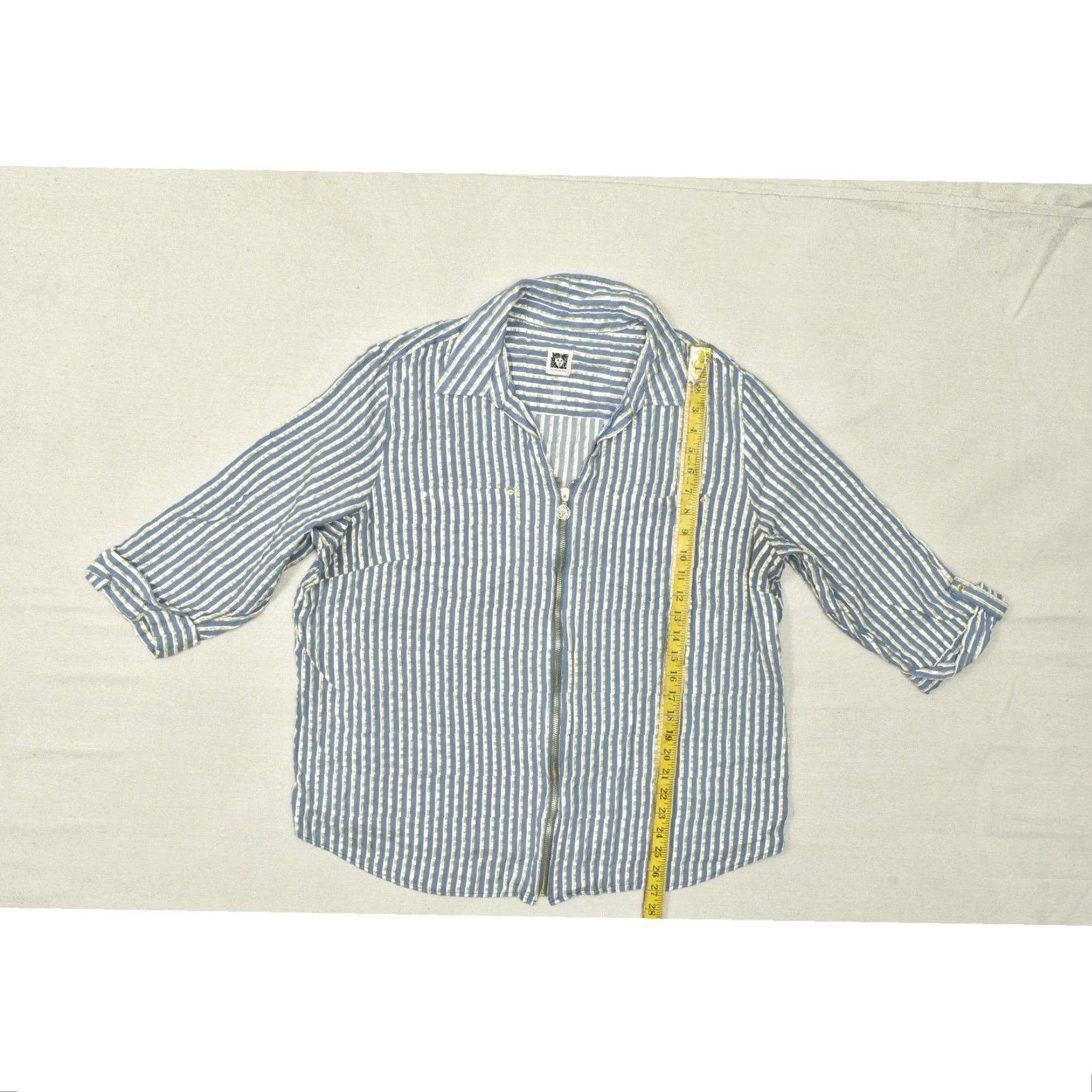 Anne Klein Anne Klein Womens Blouse Plus Size 3X Blue White Gold Metallic Stripe Zip Front Size XXL / US 16-18 / IT 52-54 - 3 Thumbnail