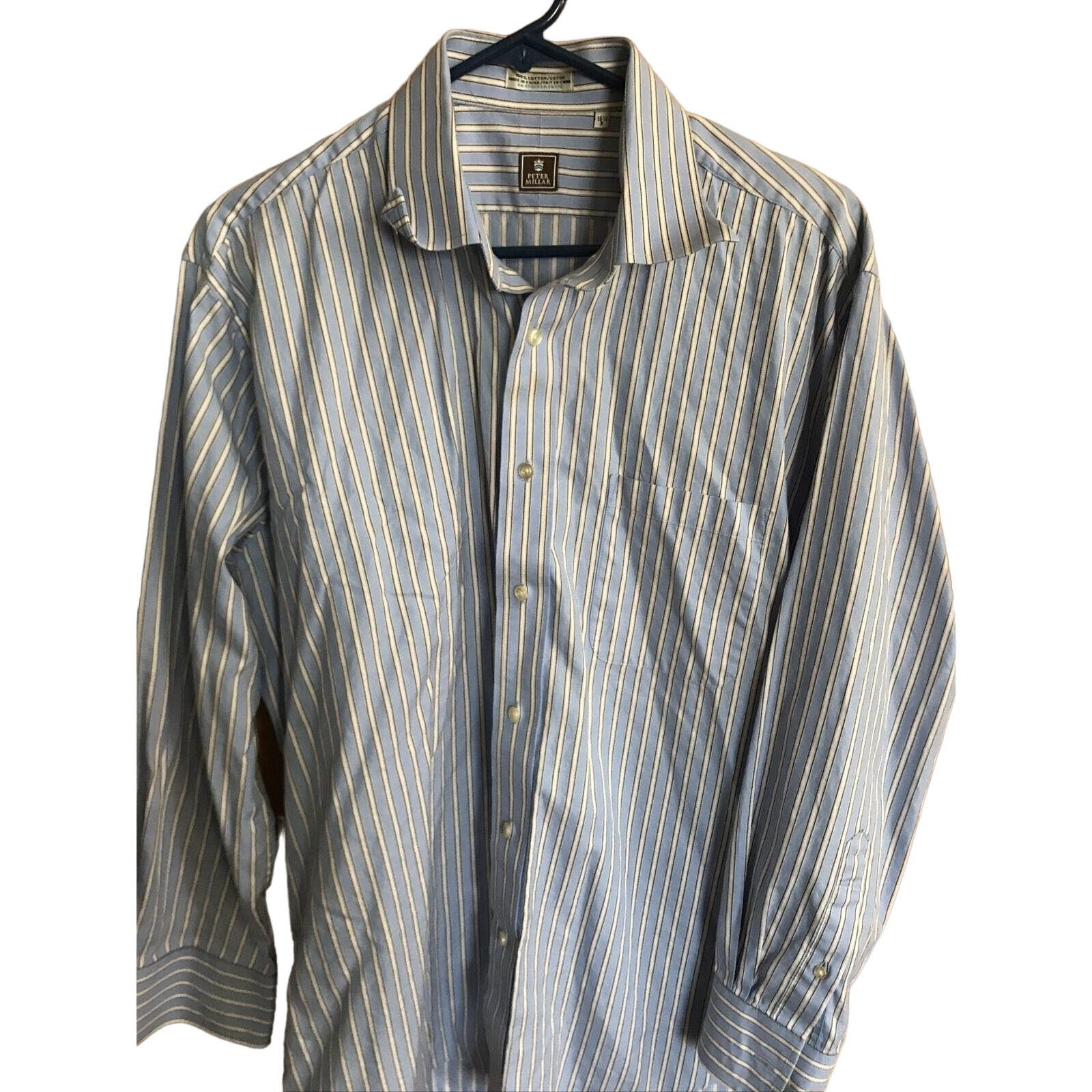 Peter Millar Peter Millar Men’s 16.5 Blue Striped LS Button Down Shirt Size US XL / EU 56 / 4 - 1 Thumbnail