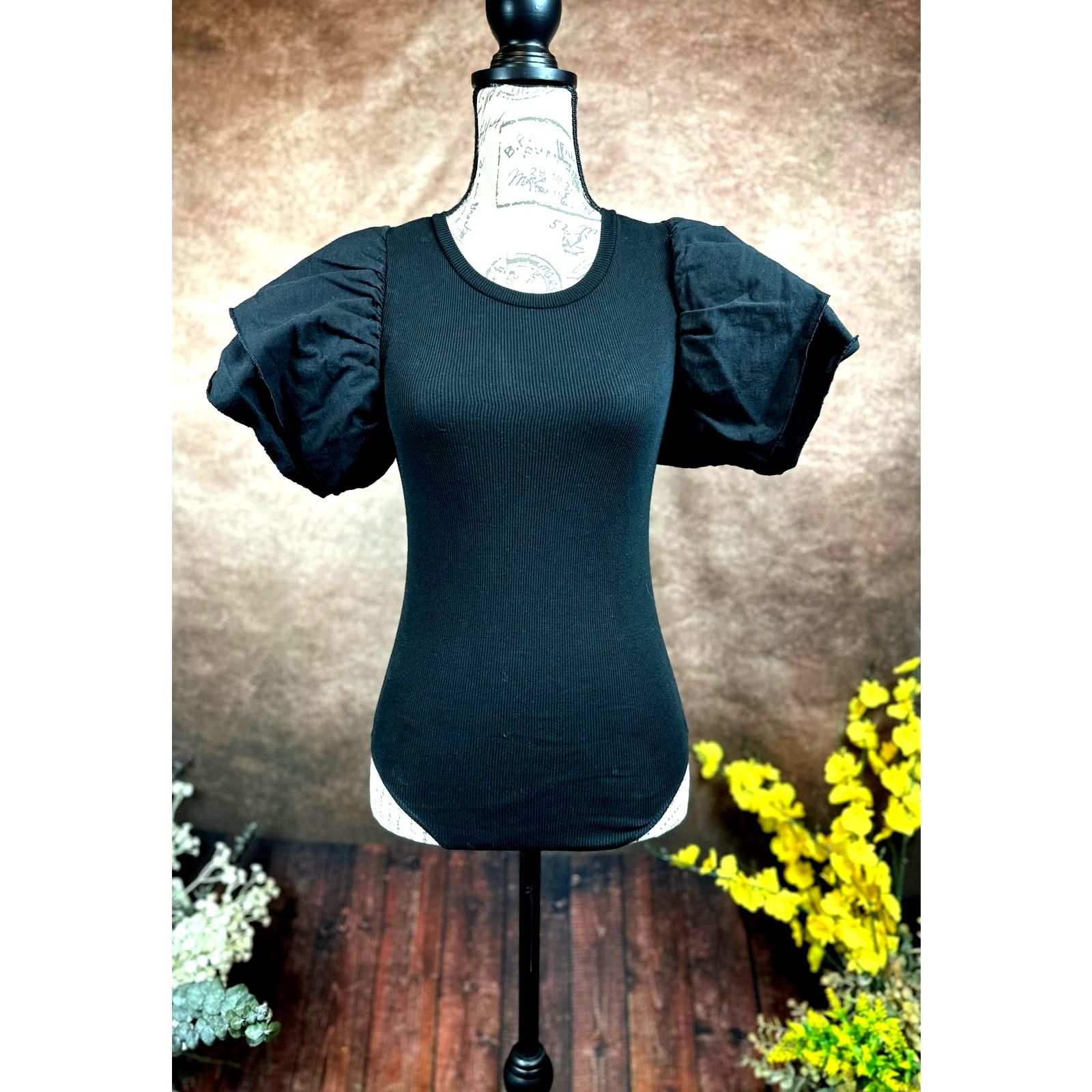 Zara Zara Puff Sleeve Ribbed Bodysuit - Black - size S Size S / US 4 / IT 40 - 6 Thumbnail